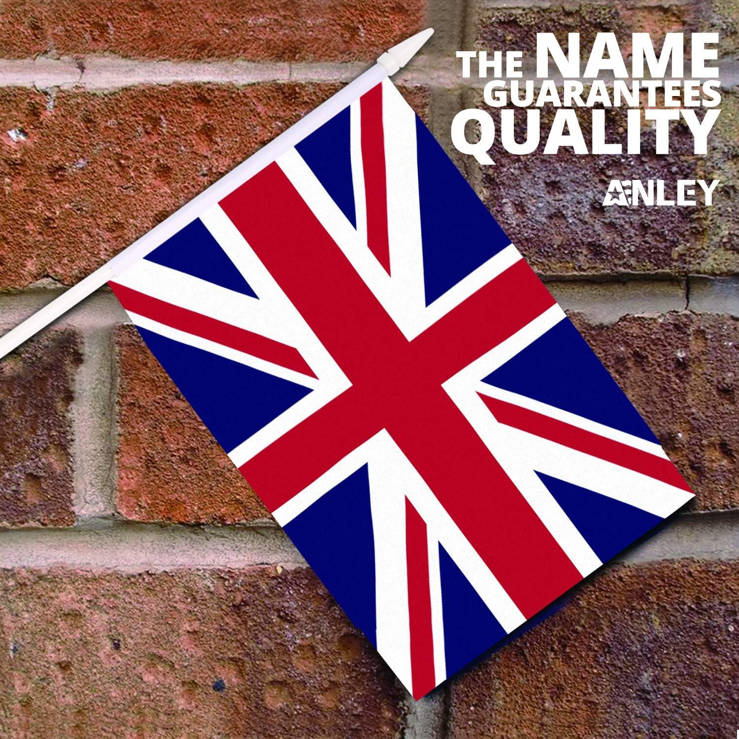 Anley British Union Jack Stick Flag Great Britain 5x8 inch Handheld Mini Flag - 12 Pack