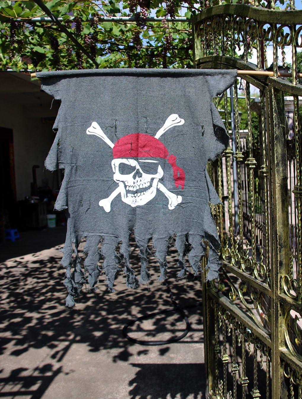 Large Black Weathered Linen Pirate Flag for Halloween Décor