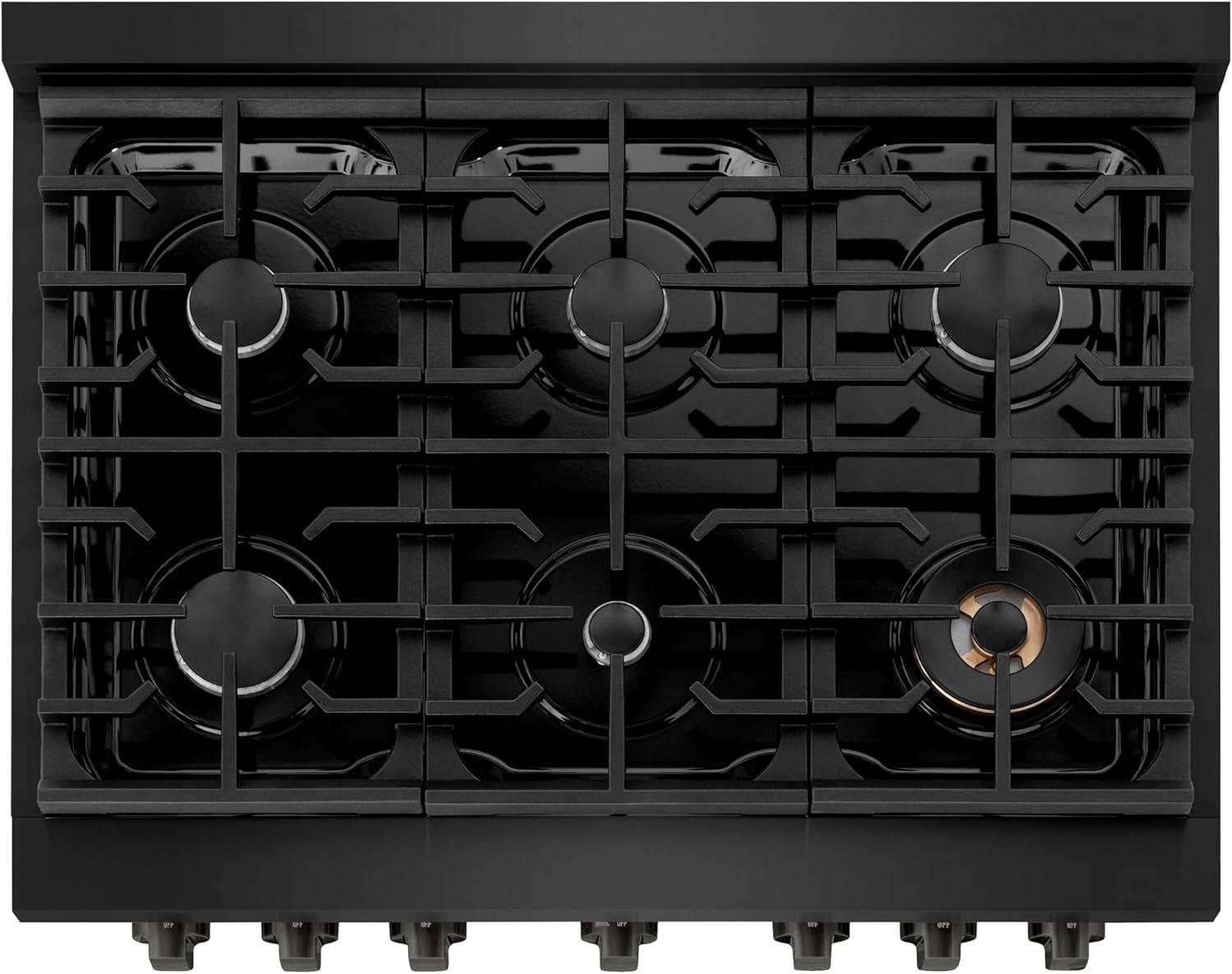 36" Black Stainless Steel Convection Gas Range with 6 Burners