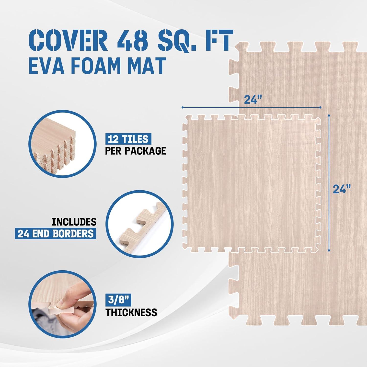 Bme Premium 24" L x 24" W x 0.375" EVA Interlocking Foam Floor Tiles, Non-Slip Gym Mats for Muti-use
