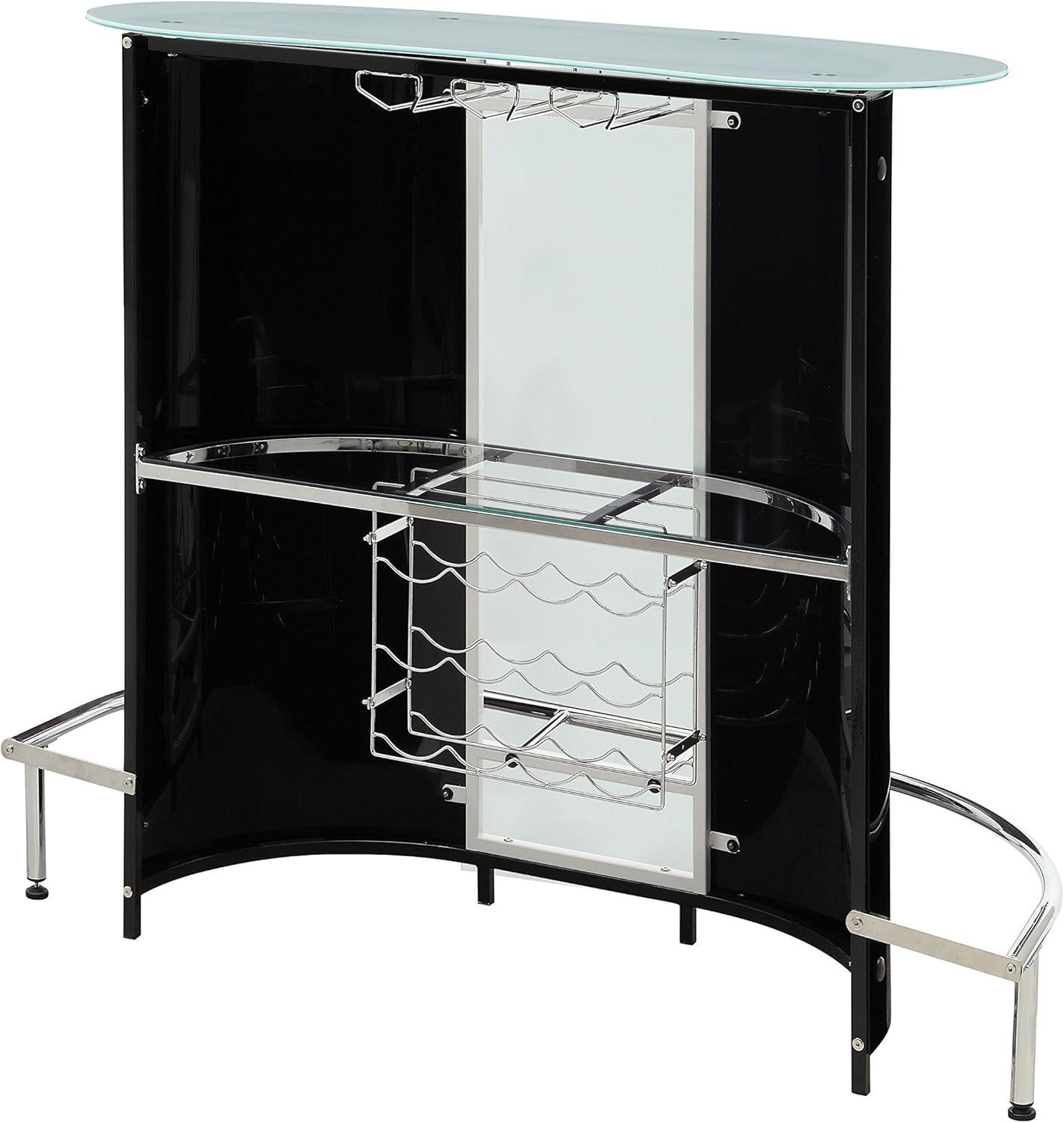 Contemporary Bar Unit with Frosted Glass Top, White And Black - Saltoro Sherpi