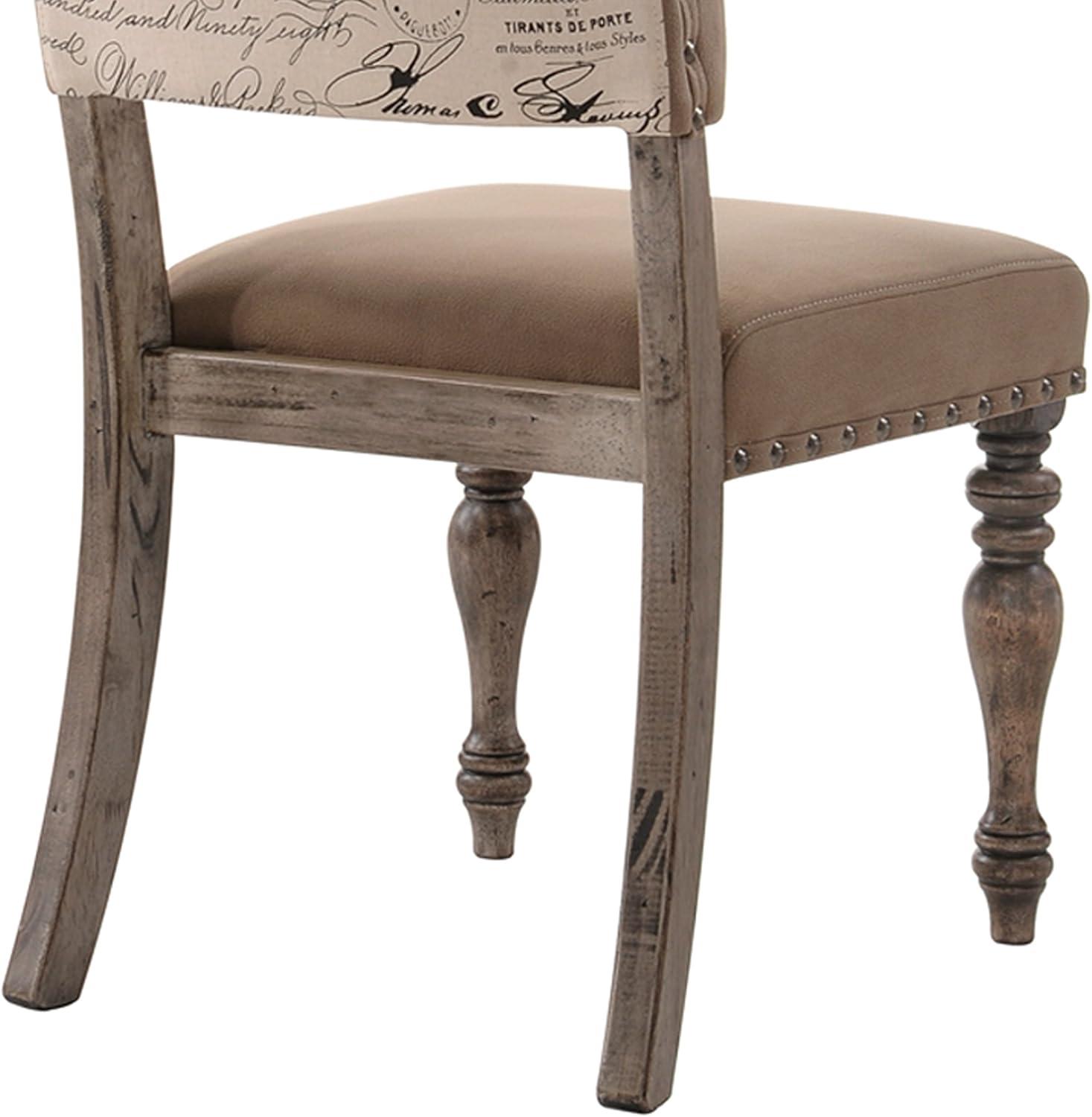 Roundhill Furniture Birmingham Script Printed Finish Dining Chair with Nail Head, Set of 2, Driftwood