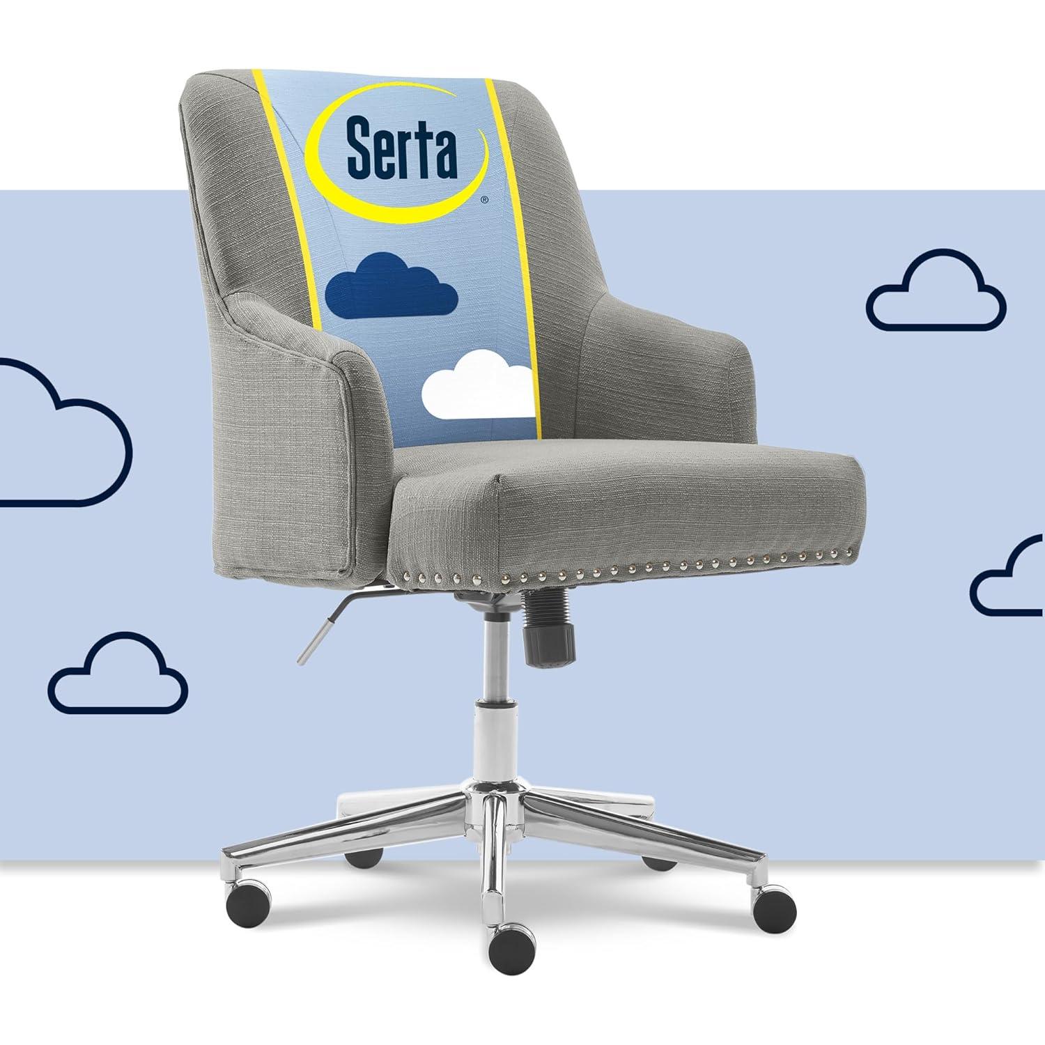 Style Leighton Home Office Chair Medium Gray - Serta: Swivel, Adjustable, Wheeled