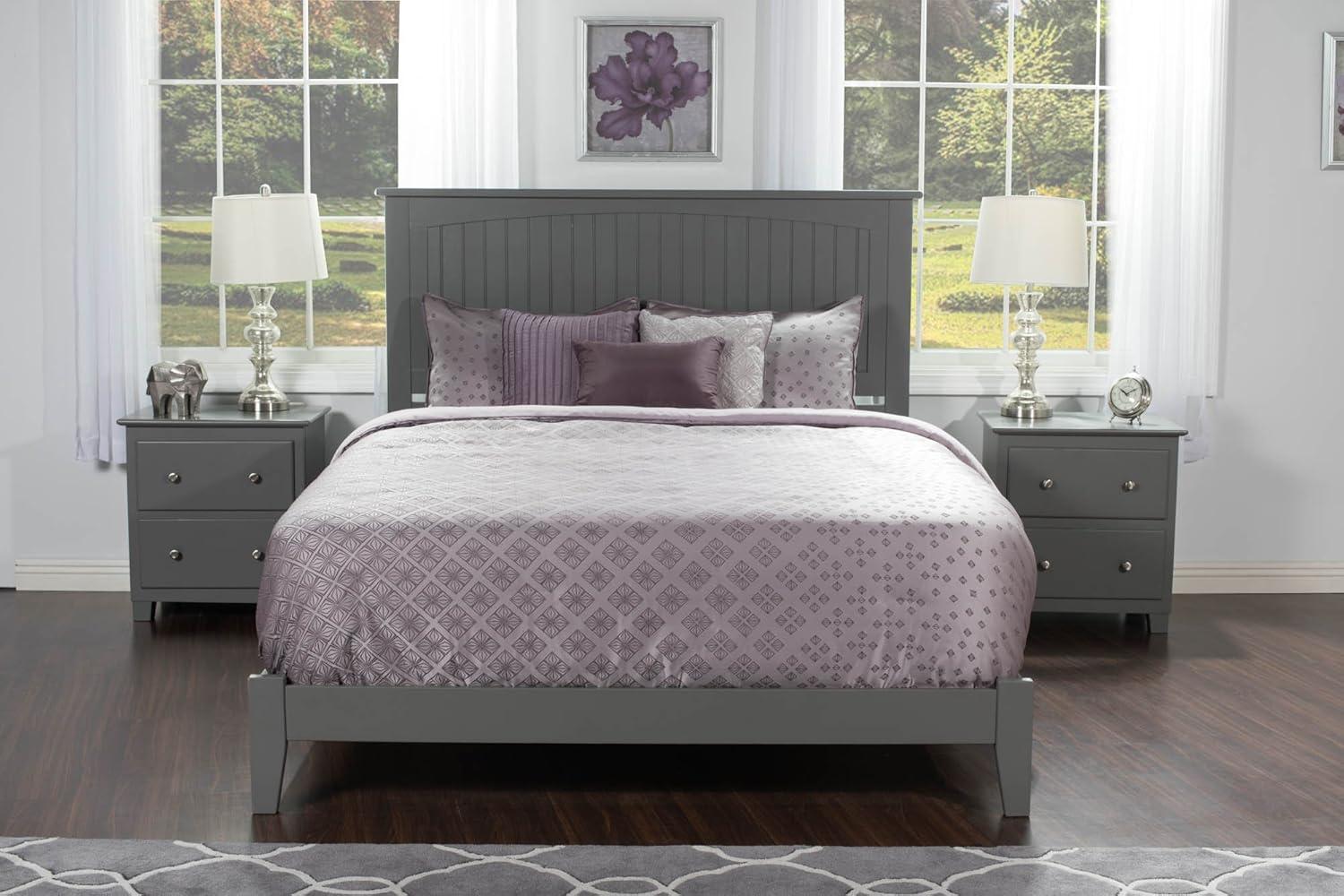 Nantucket King Wood Frame Bed with Drawer and Headboard in Grey