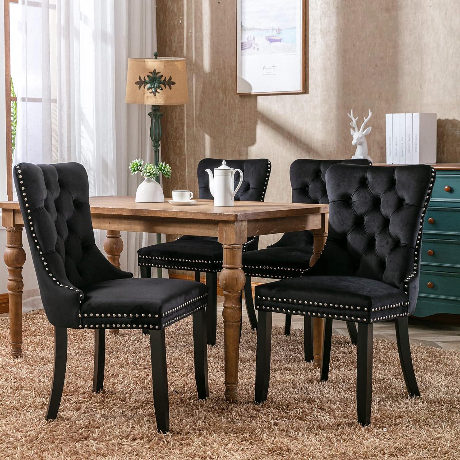 Westice Dining Chairs Set of 6, Tufted Dining Room Chair with Nailhead for Kitchen Restaurant, Black