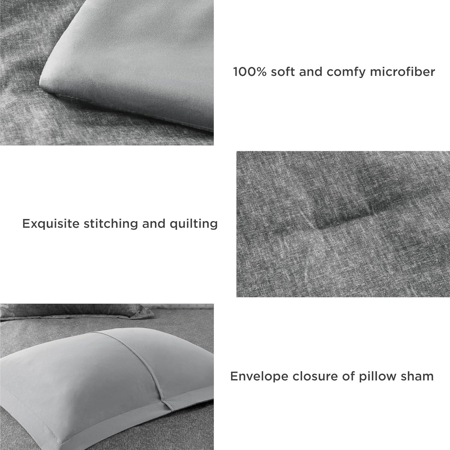 Lightweight Grey Comforter for Queen Size and Full Size Bed, Modern Chambray Bedding Set, Including 1 Comforter and 2 Pillow Shams
