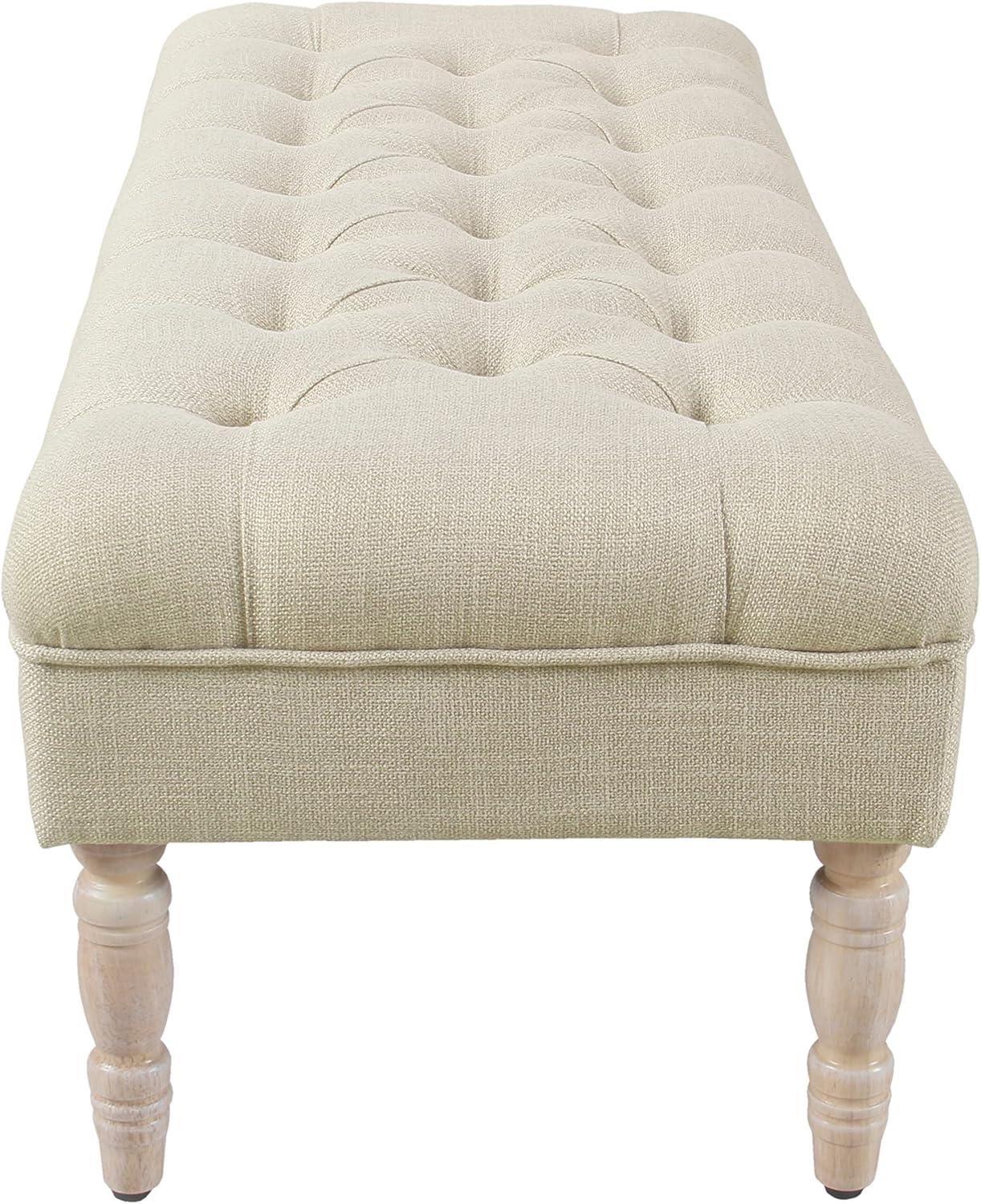 Versatile Cream Woven Tufted Bench with Natural Wood Legs