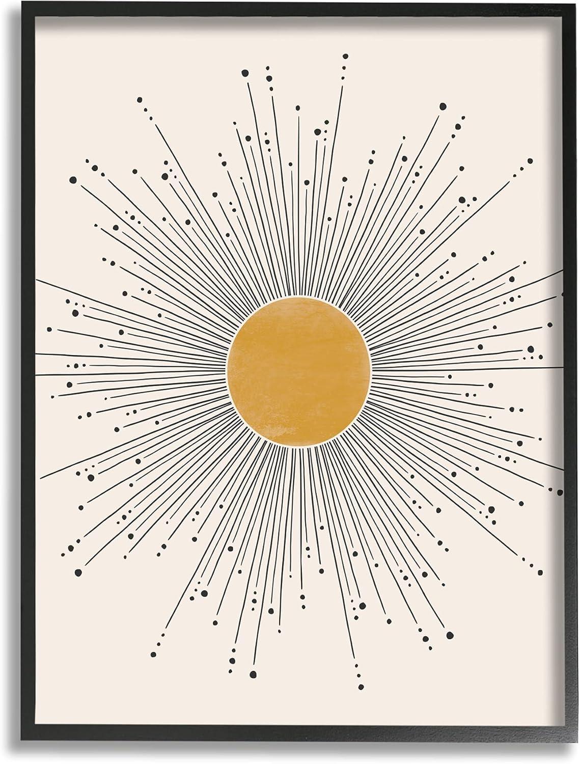 Stupell Industries Art Deco Summer Sun Geometric Line Bursts Outer Space Painting Black Framed Art Print Wall Art, 16 x 20