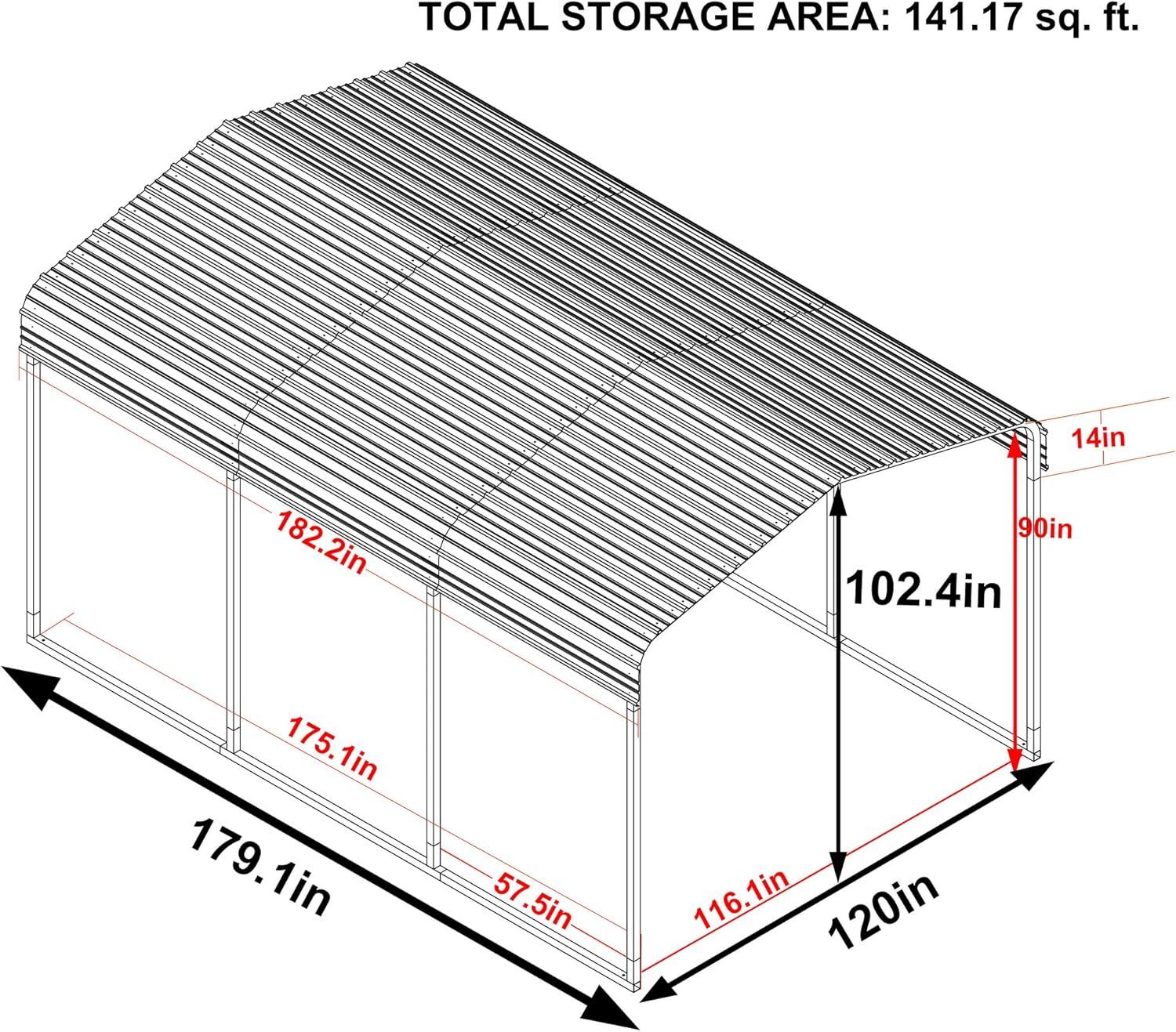 Gray Heavy Duty Metal Carport with Galvanized Steel Roof