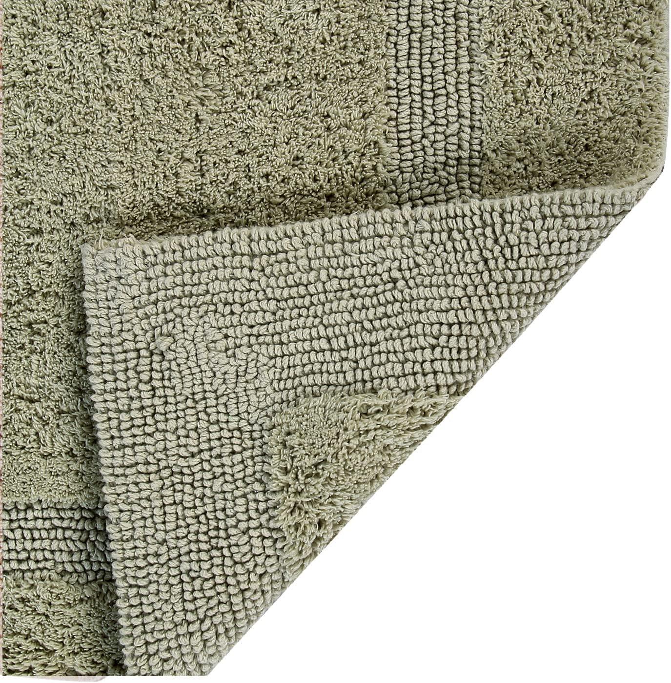 Better Trends Lux 100% Cotton Tufted Solid Reversible Bath Rug Set 2 PC (17" x 24" | 20" x 20") - Sage