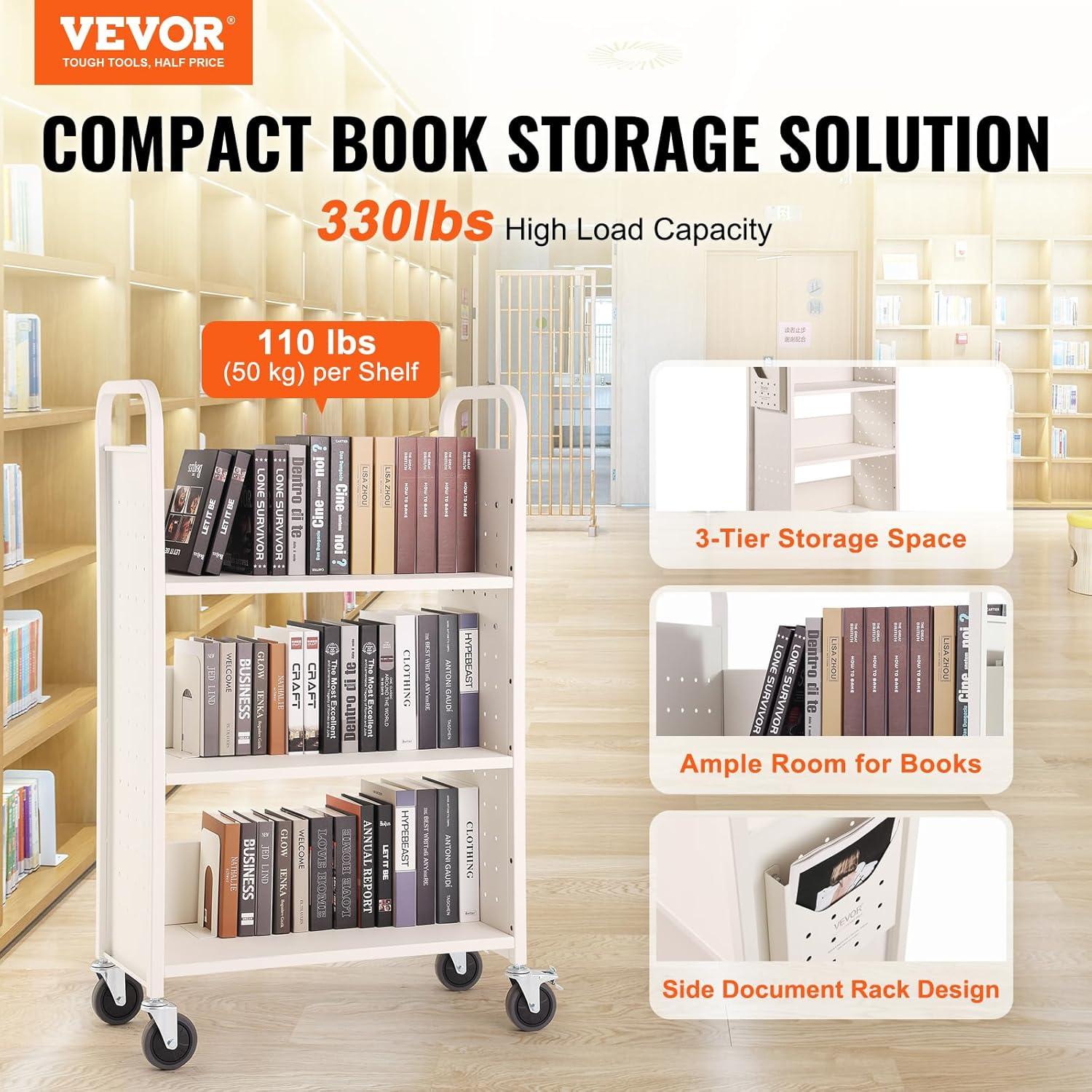 VEVOR 49.2'' H x 31.1'' W Book Cart with Wheels