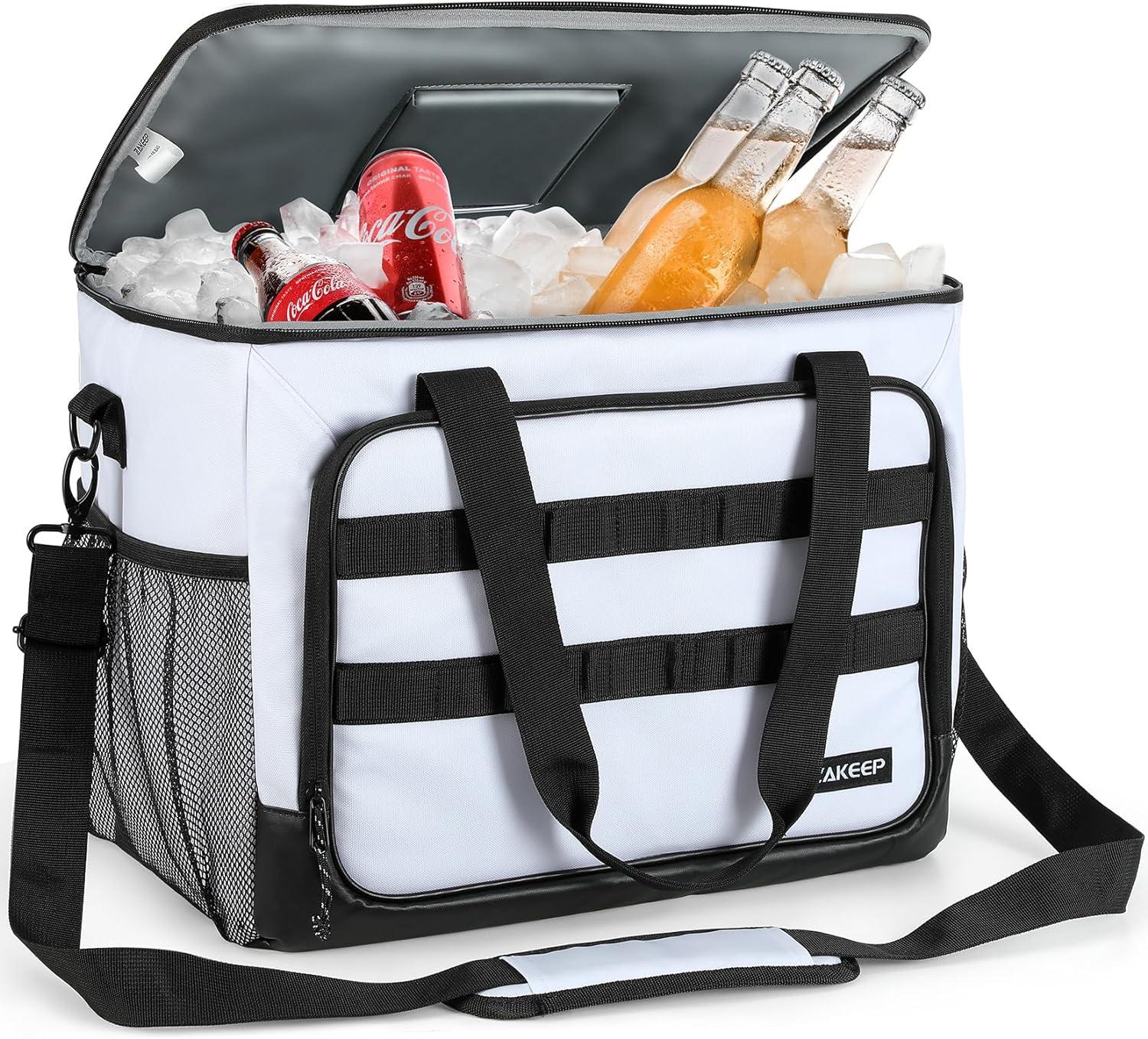 Soft Cooler Bag, Large Leakproof Beach Cooler, 30 Cans Collapsible Cooler with Adjustable Shoulder Straps, Ice Chest, Portable Insulated Bag Camping Cooler for Travel＆Camping＆Picnic, White