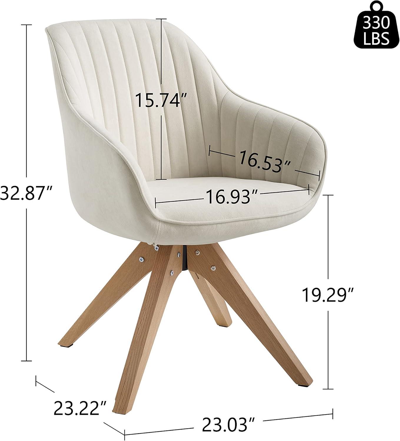 Off-White Fabric and Wood Swivel Accent Chair