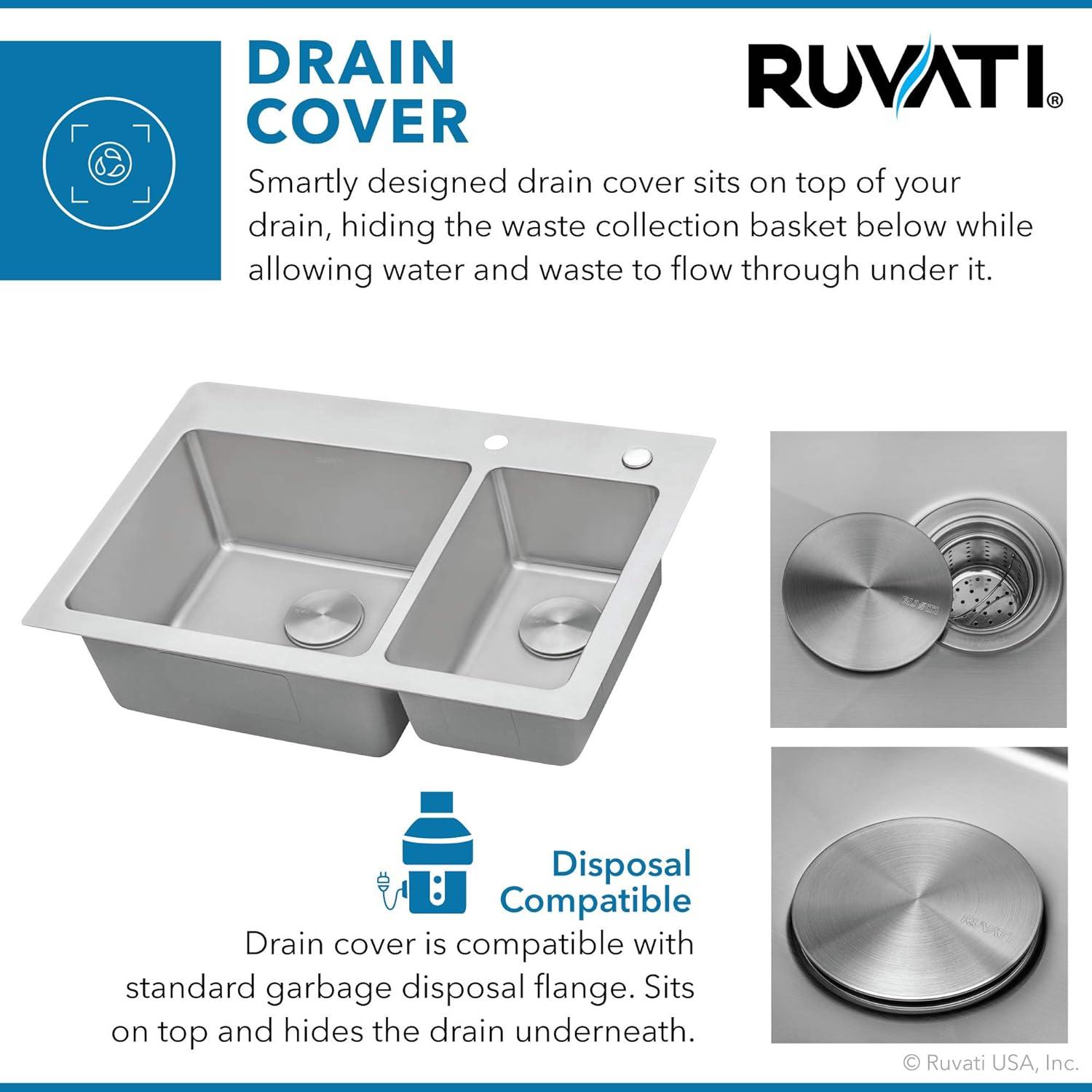 Ruvati 33 x 22 inch Drop-in Topmount Kitchen Sink 16 Gauge Stainless Steel 30/70 Double Bowl