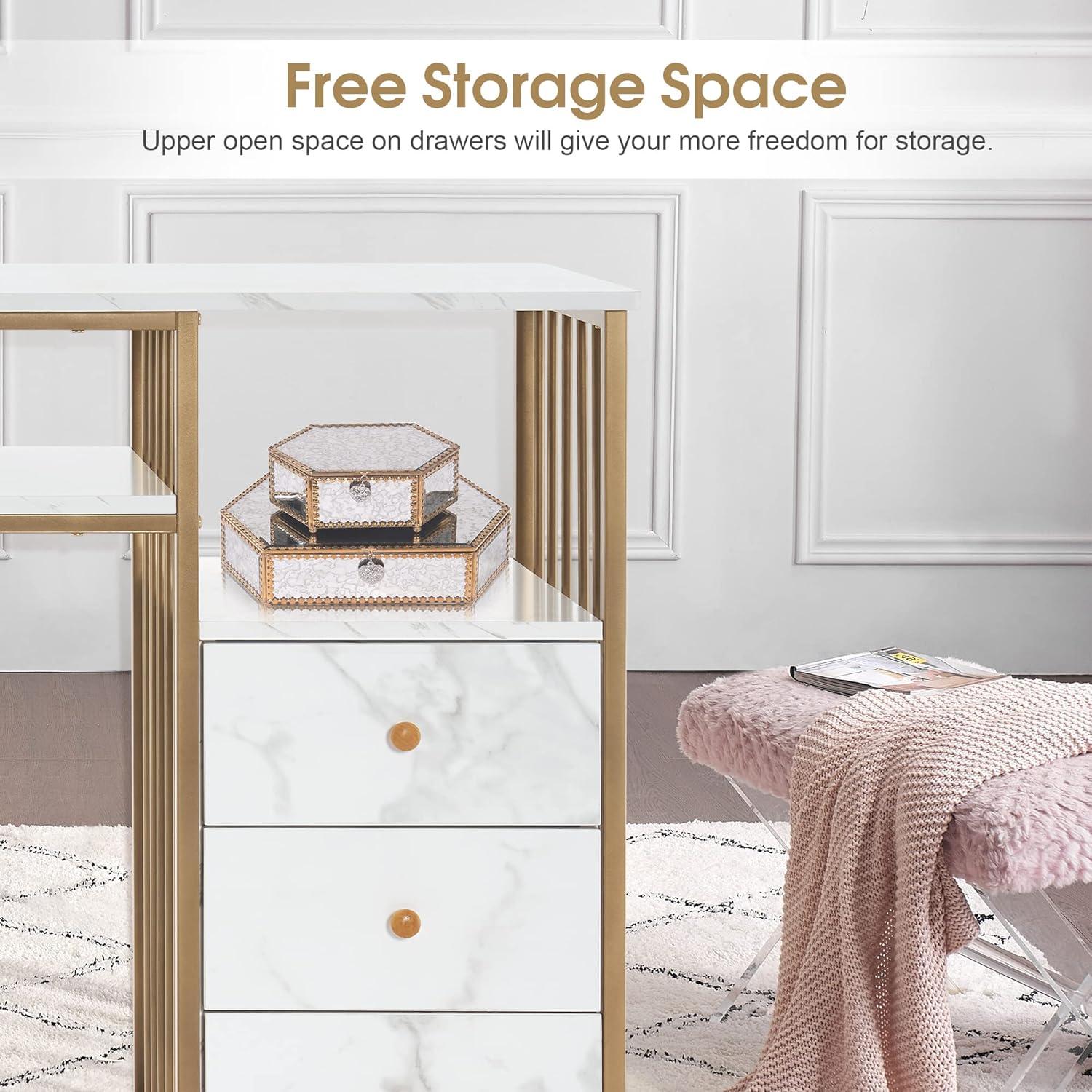 BarberPub Makeup Vanity Desk with Drawer, Manicure Table with Metal Frame