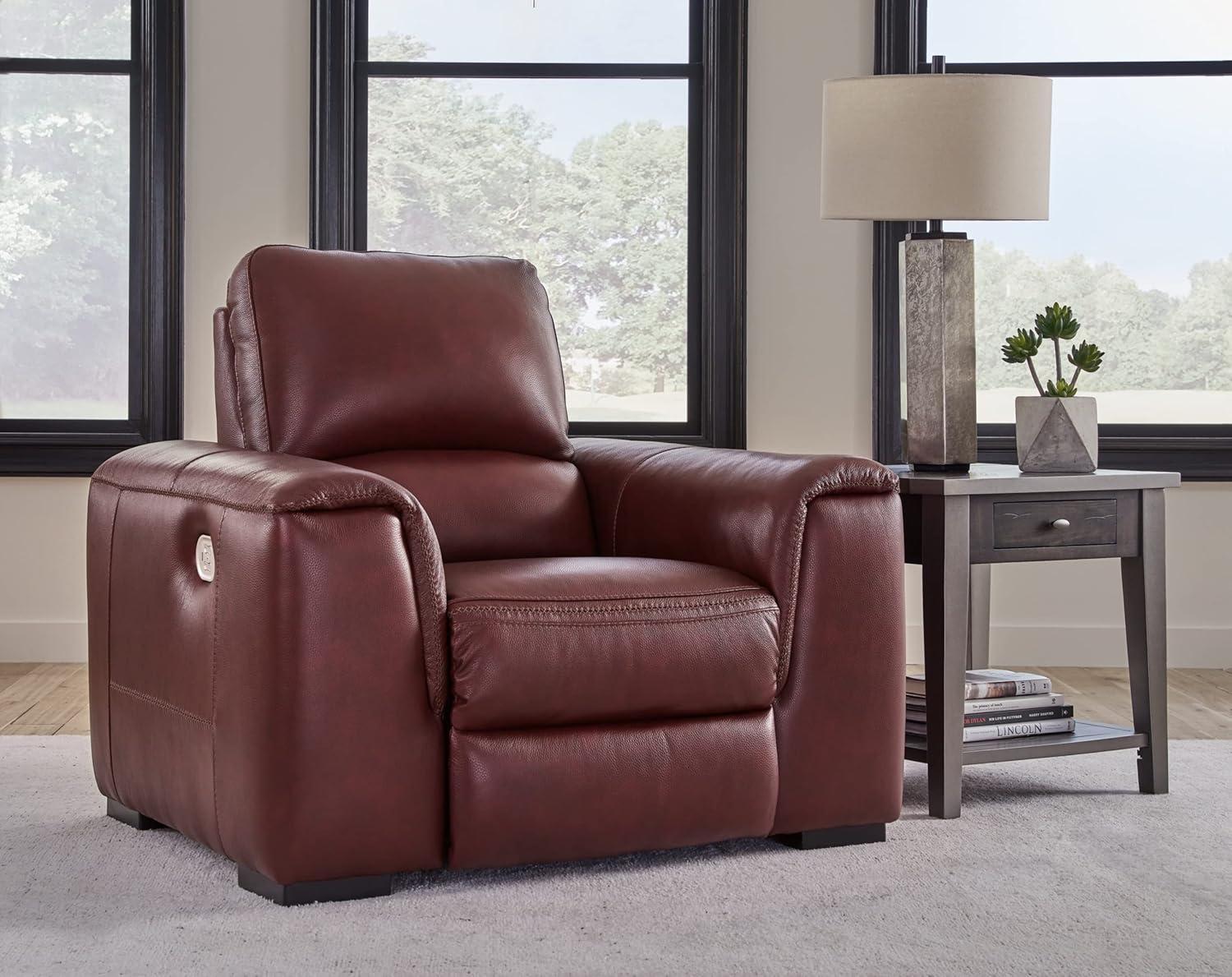 Garnet Leather Power Recliner with Adjustable Headrest