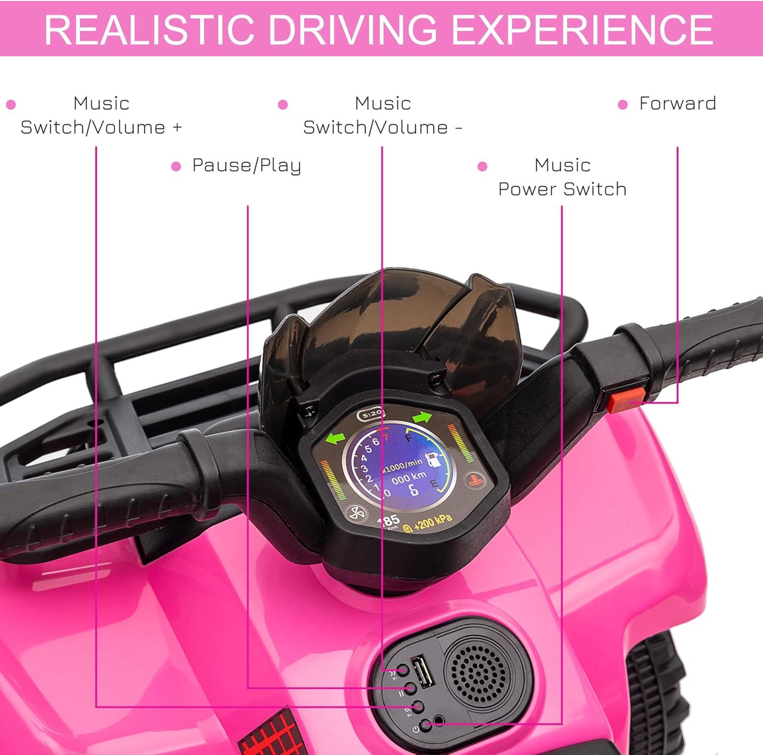 Aosom Kids Ride-on ATV Four Wheeler Car with Music, 6V Battery Powered Motorcycle for 18-36 Months, Black