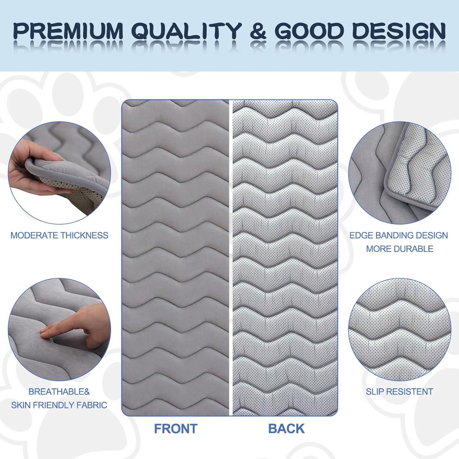 Paw Inspired Washable Padded 42" Crate Mats for Dogs | 41" x 28" Size, Fits 42-inch Kennels | Anti-Slip, Leakproof, Waterproof, Reusable Plush Pet Pads (Gray)