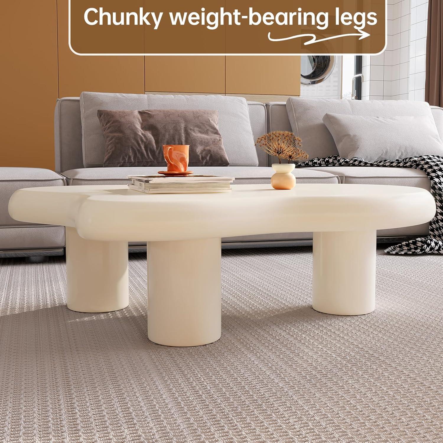 Guyii 41.02" Cream White Cloud Coffee Table, Irregular Coffee Table with 3 Legs for Living Room, Office