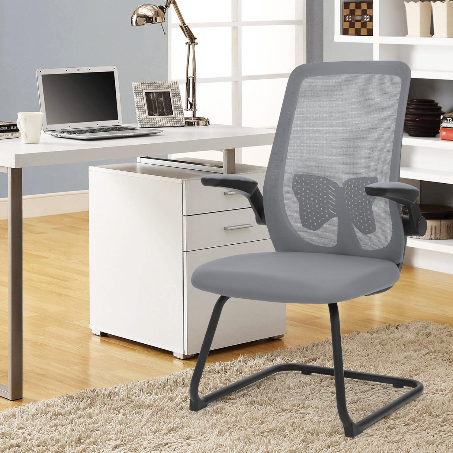 Magshion Set of 2 Ergonomic Office Chair, Computer Desk Seat with Lumbar Support & Flip-Up Arms for Home Office, Grey