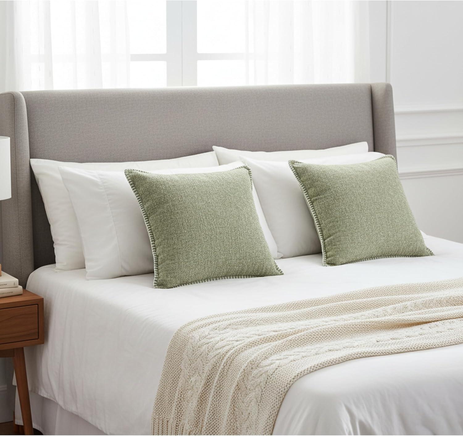 Oveesha Soft Chenille Throw Pillow Covers With Stitched Edge (Set of 2)