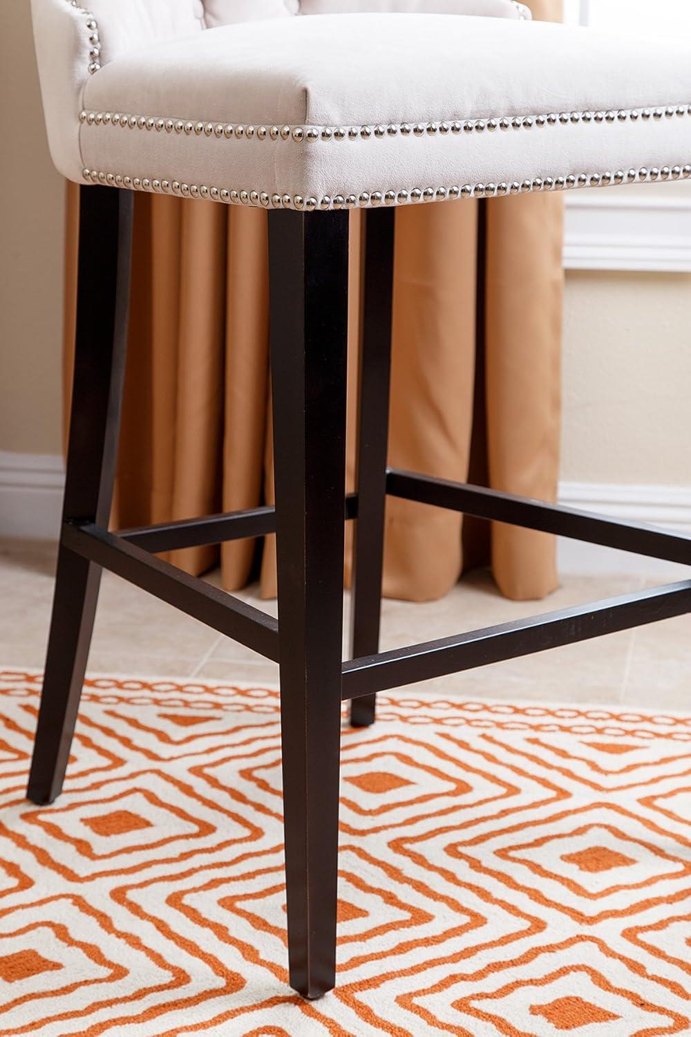 Elegant Gray Velvet & Wood High Back Bar Stool with Silver Nailhead Trim