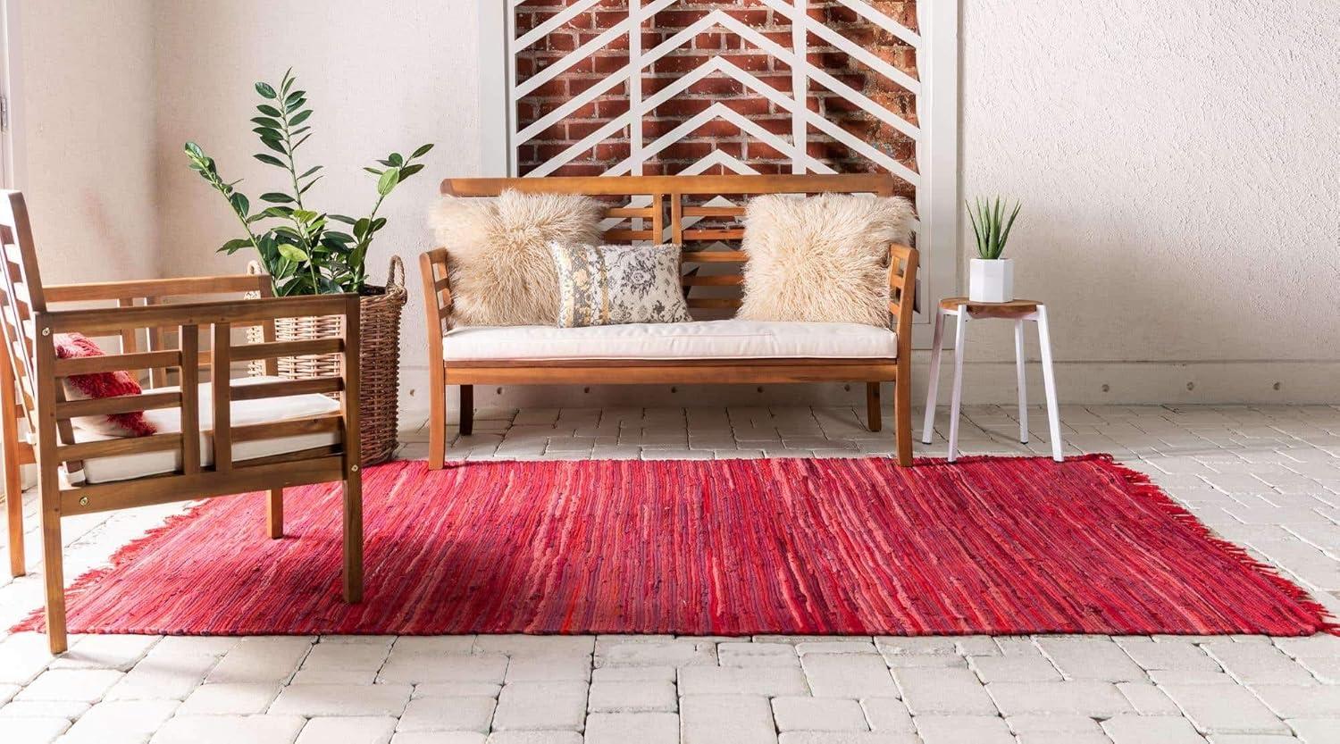 Hand-Woven Chindi Cotton Red Stripe 2' x 3' Rug