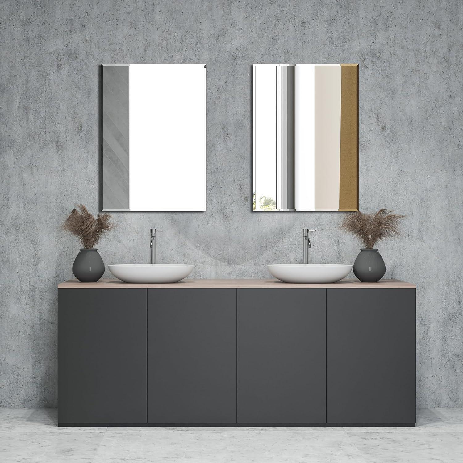 Ruomeng Rectangle Wall Mirror Frameless Bathroom Mirror 16” x 24" Beveled Edge Mirror for Vanity and Entryway