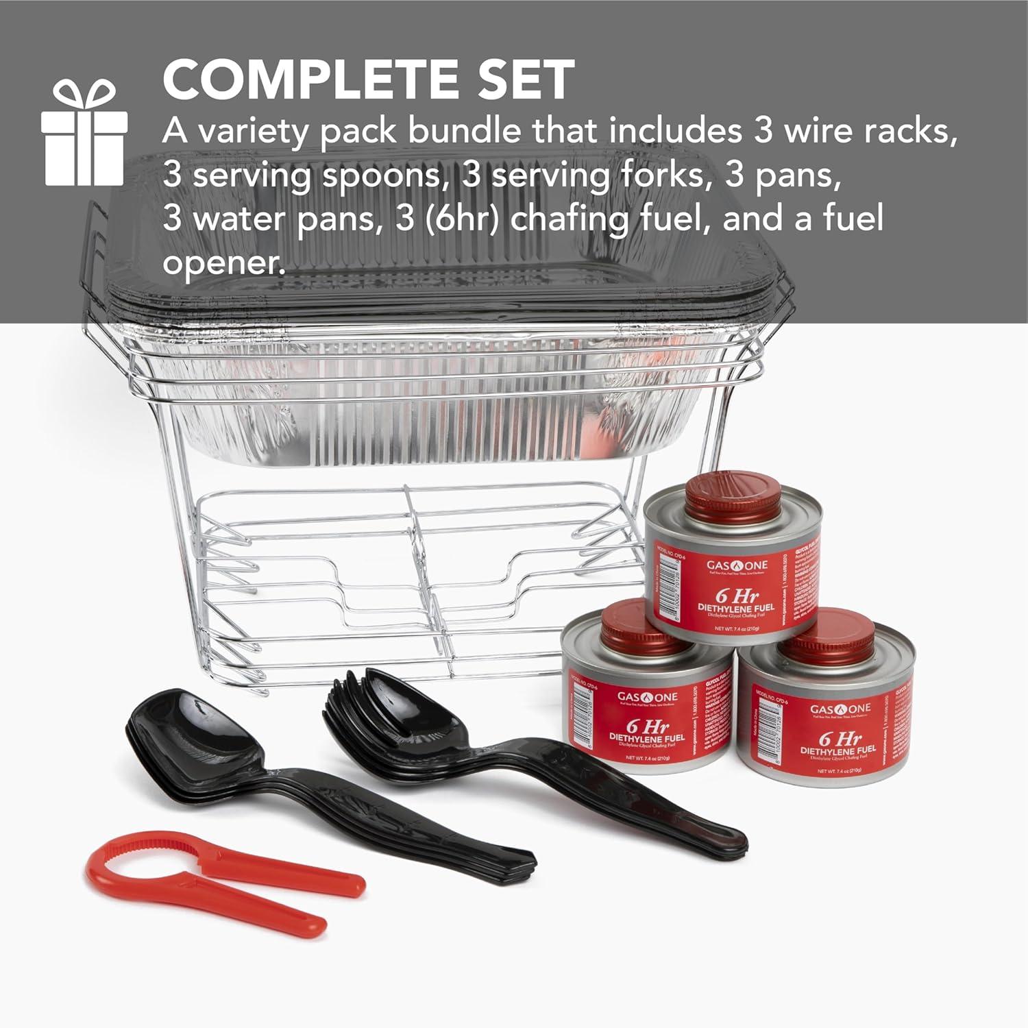ALPHA LIVING Disposable Chafing Dish Buffet Set, Food Warmers for Parties, 6hr Fuel Cans Complete