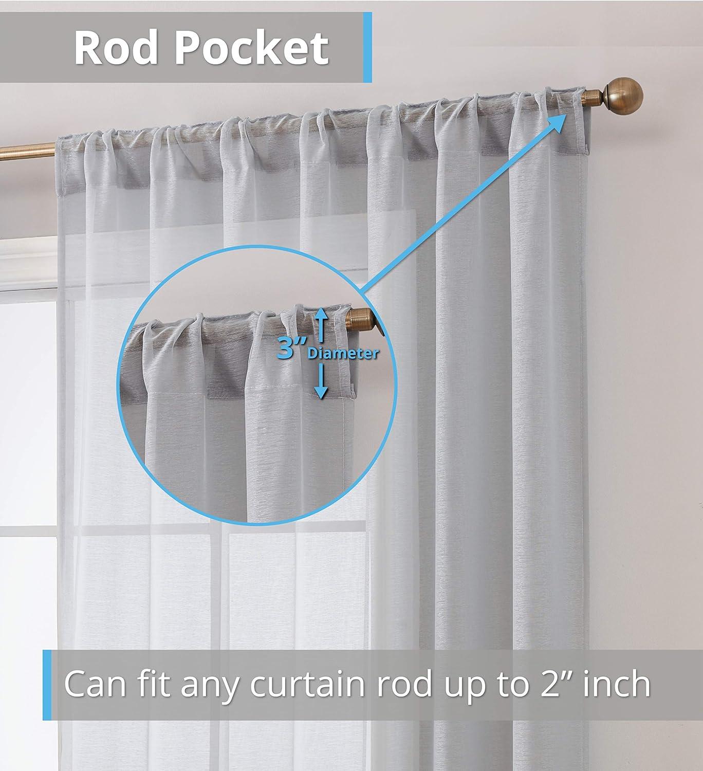 HLC.ME Lauren Semi Sheer Light Filtering Transparent Pocket Top & Back Tab Lightweight Window Curtain Panels, Set of 2 - Silver, 54 W x 84 L