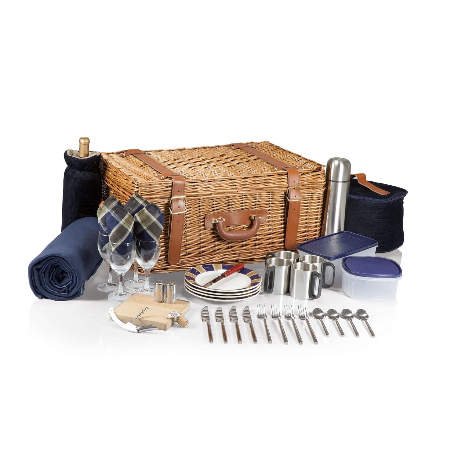 Picnic Time Windsor Luxury Large Wicker Picnic Basket with Picnic