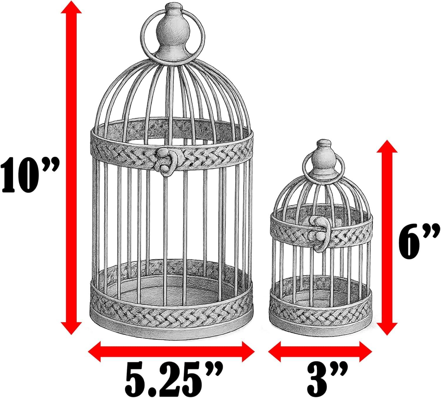 VELA LANTERNS Bird Cage Decor Candle Holder Lantern Decorative Table Centerpiece Halloween Decorations, 10" and 6" Tall, Black, Set of 2