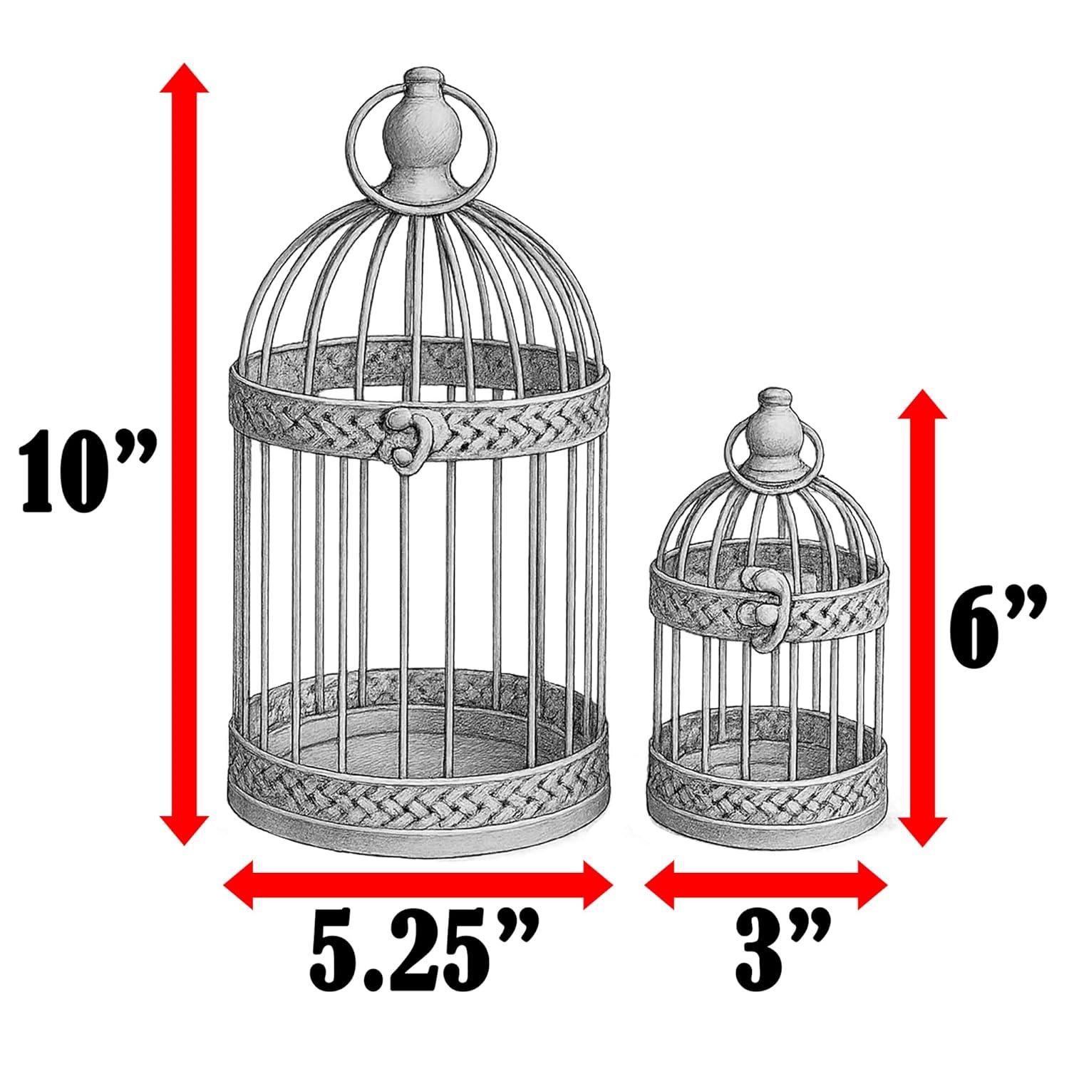 VELA LANTERNS Bird Cage Decor Candle Holder Lantern Decorative Table Centerpiece Halloween Decorations, 10" and 6" Tall, Black, Set of 2