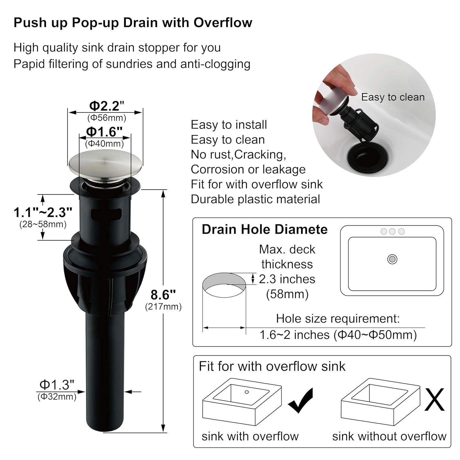 Two Handles Brushed Nickel Bathroom Faucet 3 Hole Sink Faucet with Overflow Pop up Drain, 360° Swivel Spout 4 Inch Centerset Lavatory Faucet Without Water Supply Lines,F-4501-BN