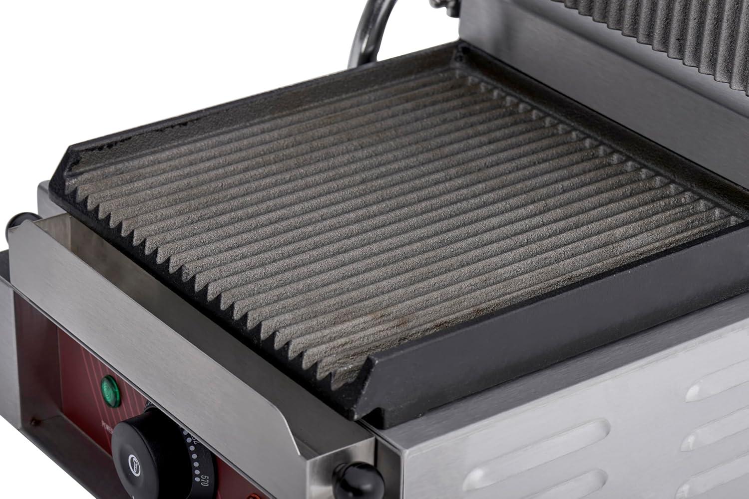Kratos Commercial Electric Panini Sandwich Grill with Grooved Plates, 9" x 9" Cooking Surface, Commercial Countertop Panini Press, 120V, 1750W (29Y-017)