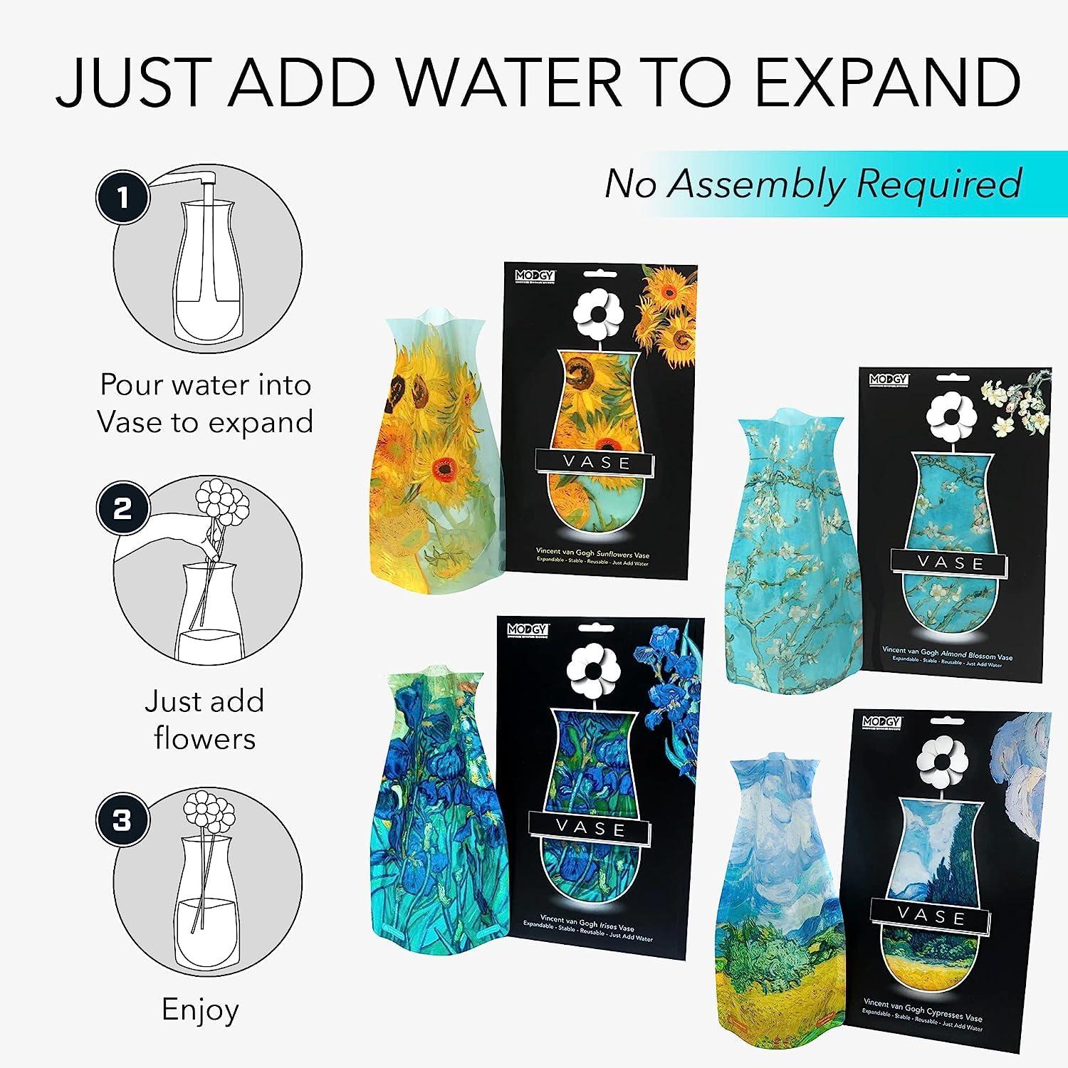 MODGY Expandable Flower Vase Set, Plastic Decorative Modern Foldable Printed Vases for Centerpieces for Wedding, Dining Table, Home Decor, Living Room, Bathroom, Office, Vincent Van Gogh, 4 Pack