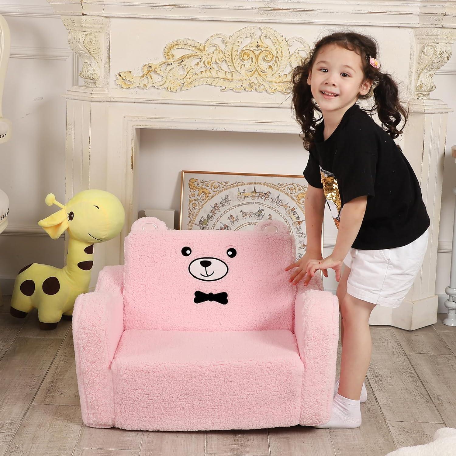 Pink Sherpa 2-in-1 Kids Folding Couch and Lounger