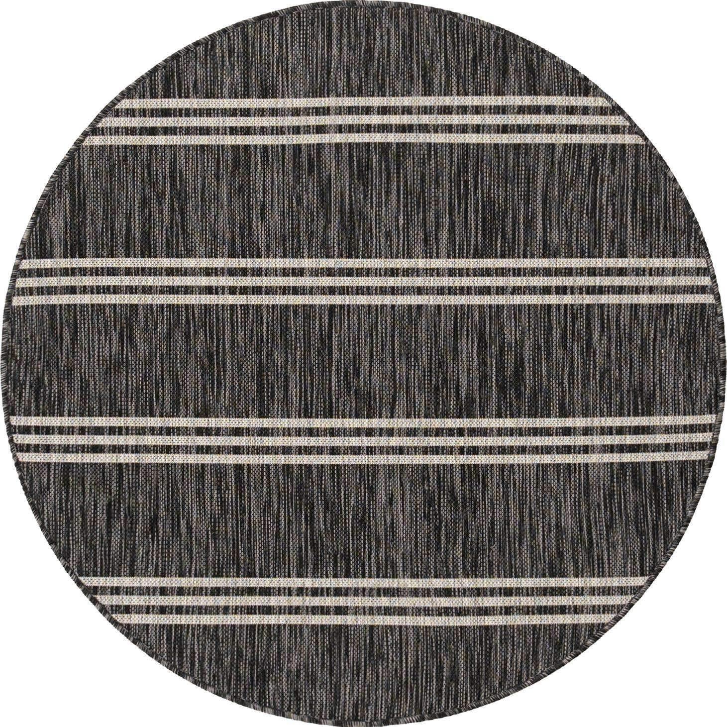 Charcoal and Gray Round Synthetic Outdoor Area Rug