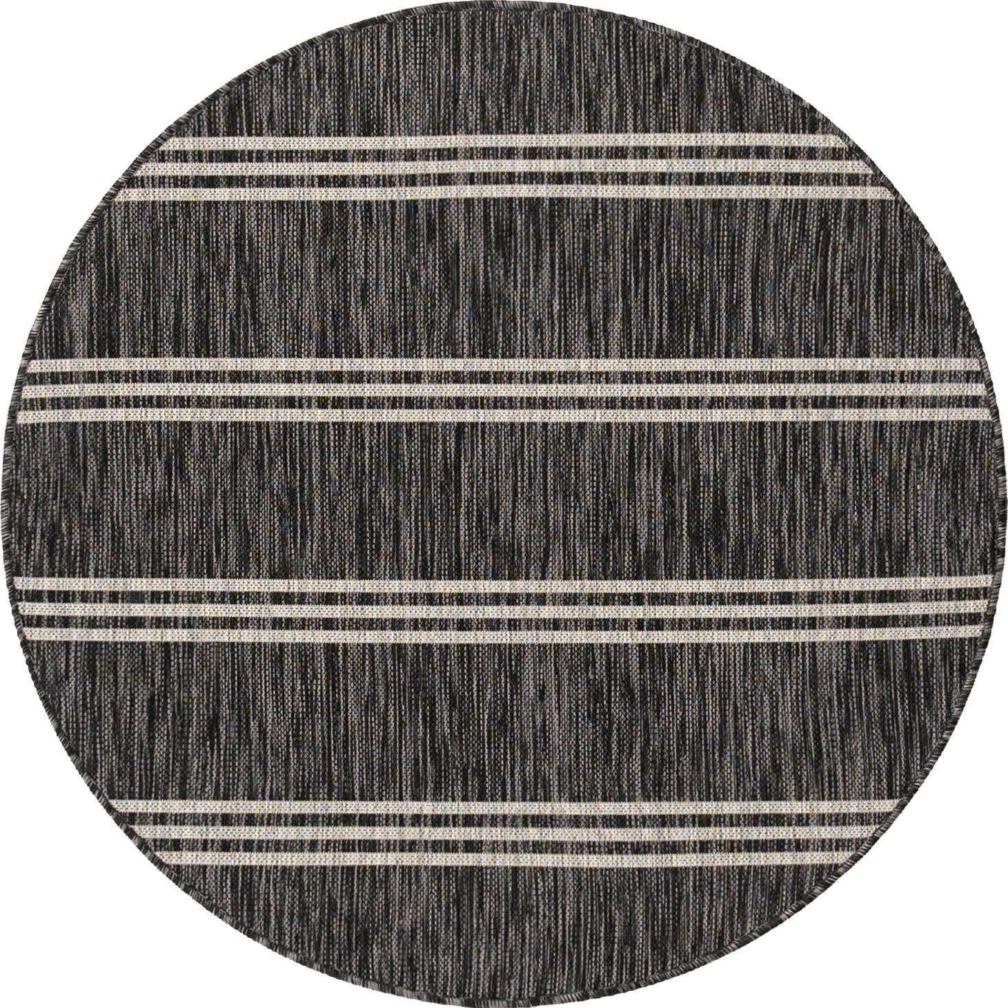 Charcoal and Gray Round Synthetic Outdoor Area Rug