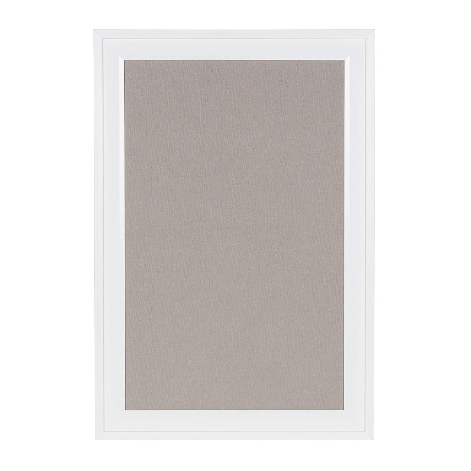 DesignOvation Bosc Framed Gray Linen Fabric Pinboard, 18.5x27.5, White