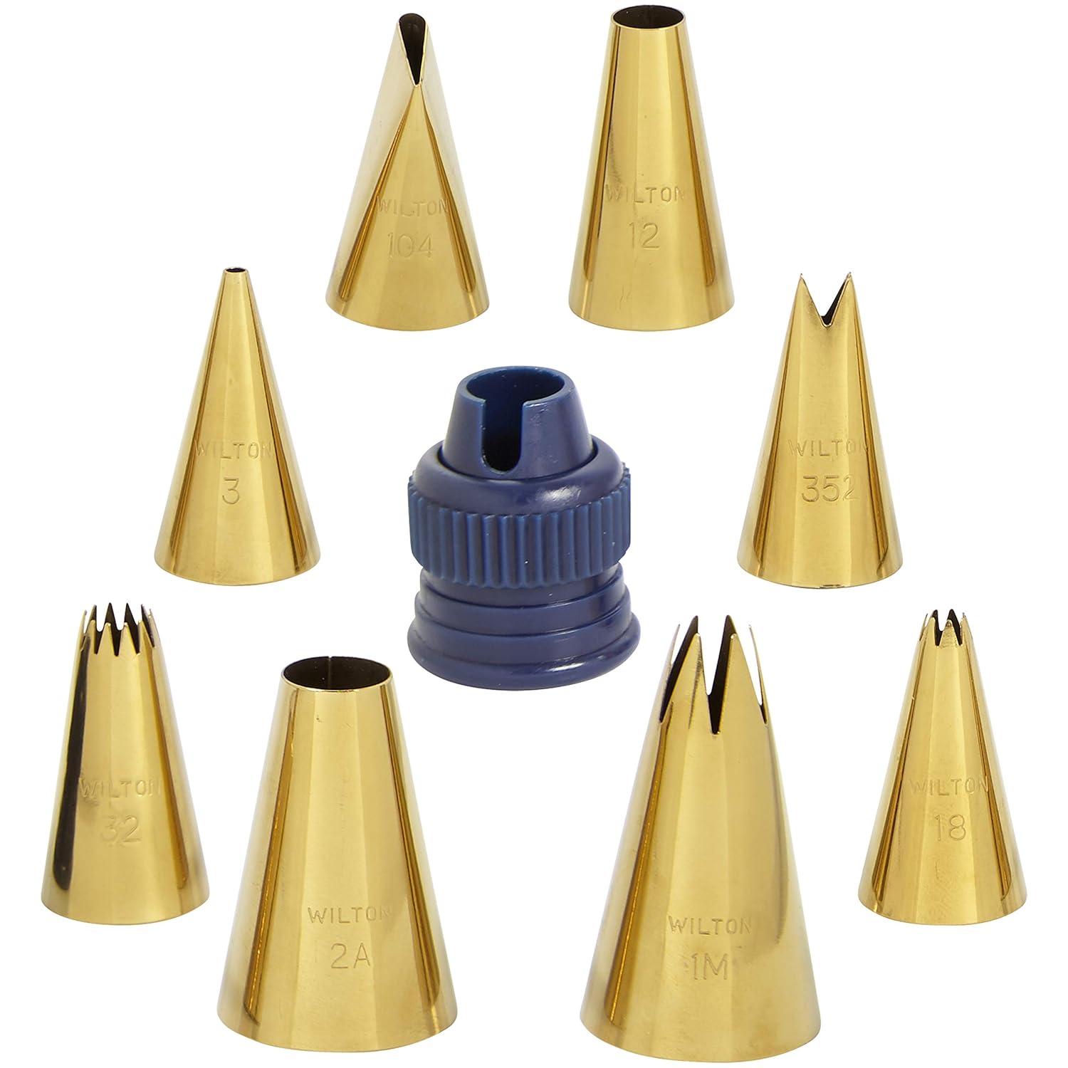 Wilton W80009 Cake Decorating Set with Piping Tips, Navy Blue & Gold - Pack of 17