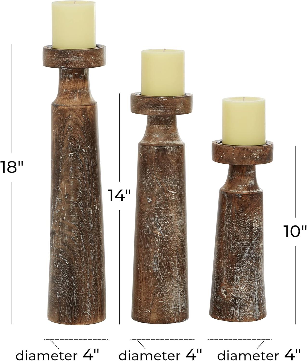 Olivia & May Set of 3 Rustic Cylindrical Mango Wood Candle Holders Brown: Modern Decor, Fits Pillar Candles