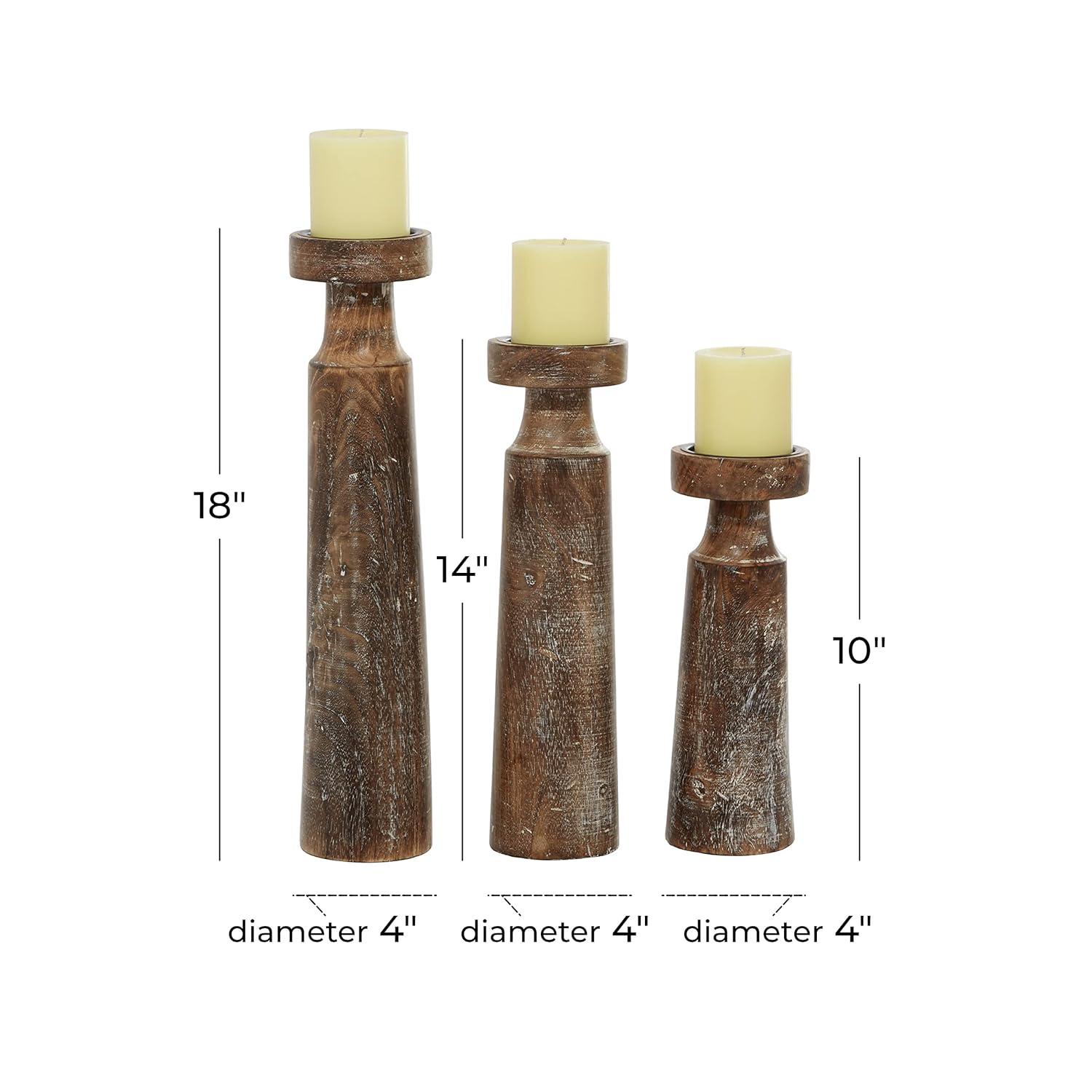 Olivia & May Set of 3 Rustic Cylindrical Mango Wood Candle Holders Brown: Modern Decor, Fits Pillar Candles