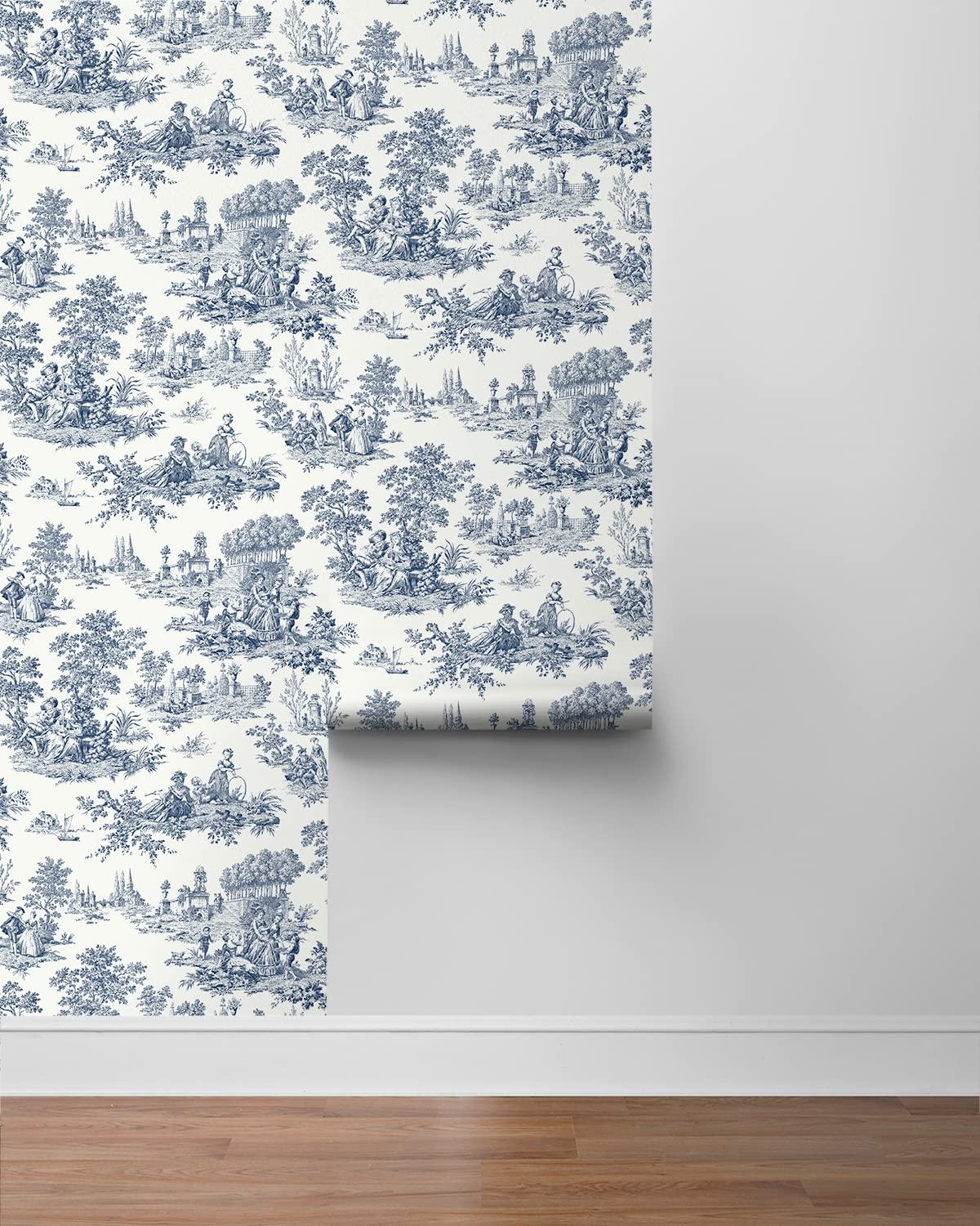 NextWall Blue Bell Chateau Toile Peel and Stick Wallpaper