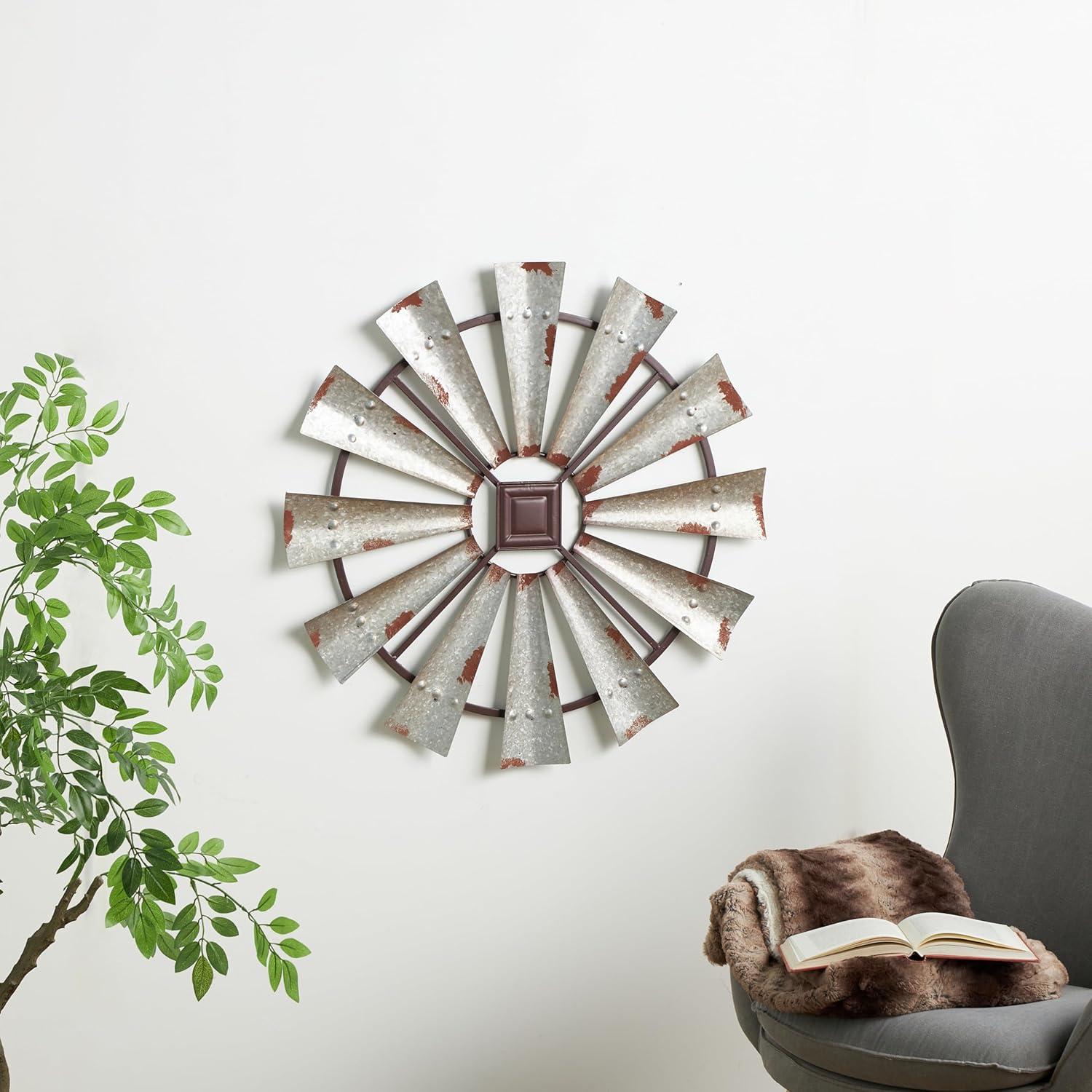 Millwood Pines Metal Indoor Outdoor Windmill Brown Wall Decor
