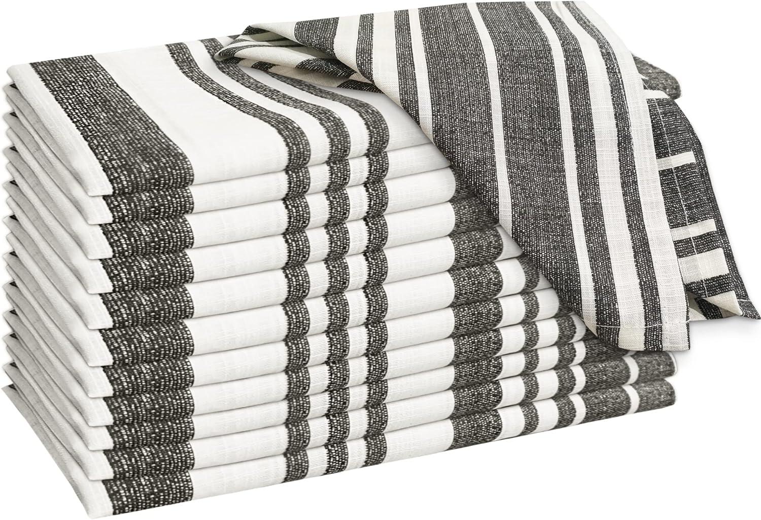 Set of 12 Dark Grey Stripe Cotton Cloth Napkins, 20x20 Inches