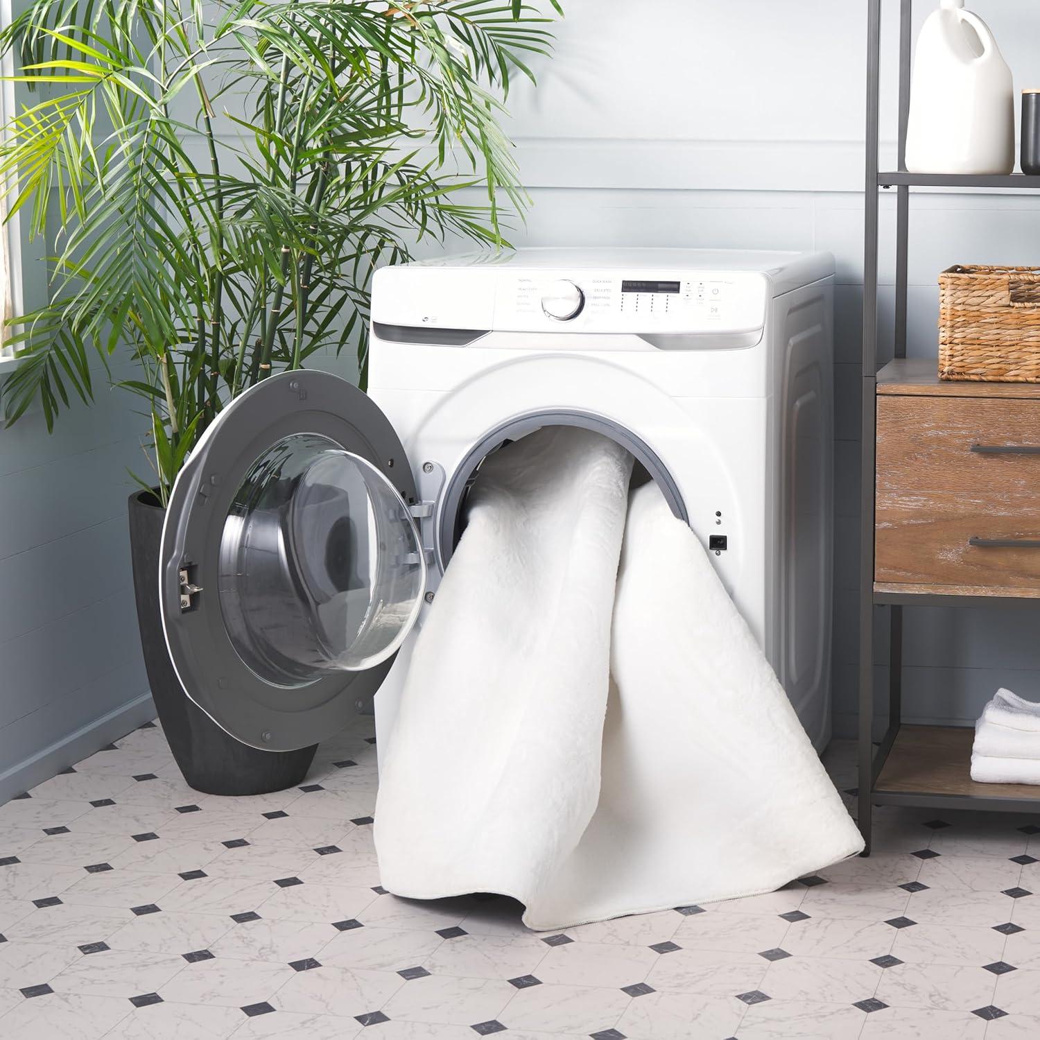 SAFAVIEH Faux Rabbit Fur Daven Solid Polyester Machine Washable Runner Rug, Ivory, 2'3" x 10'