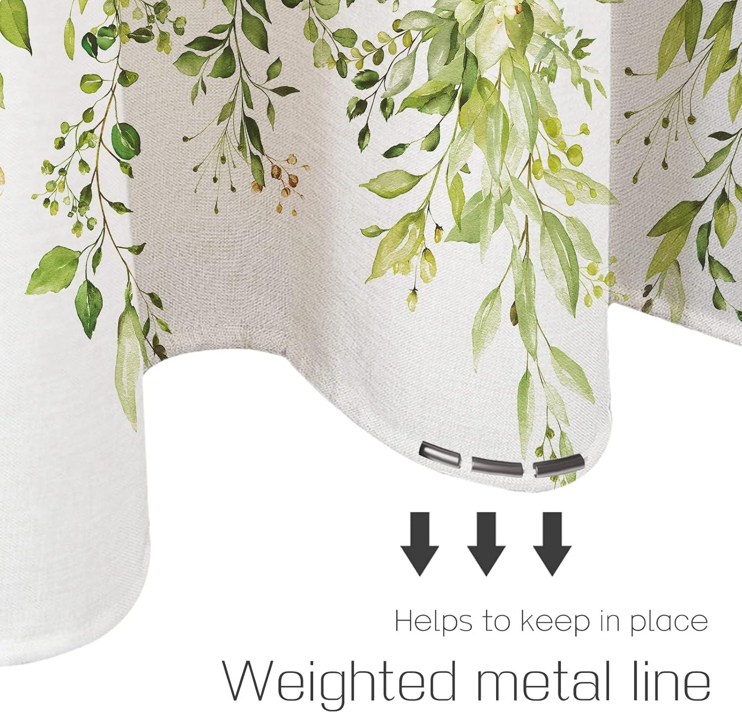 Eucalyptus Watercolor Leaves Semi-Sheer Waterproof Shower Curtain