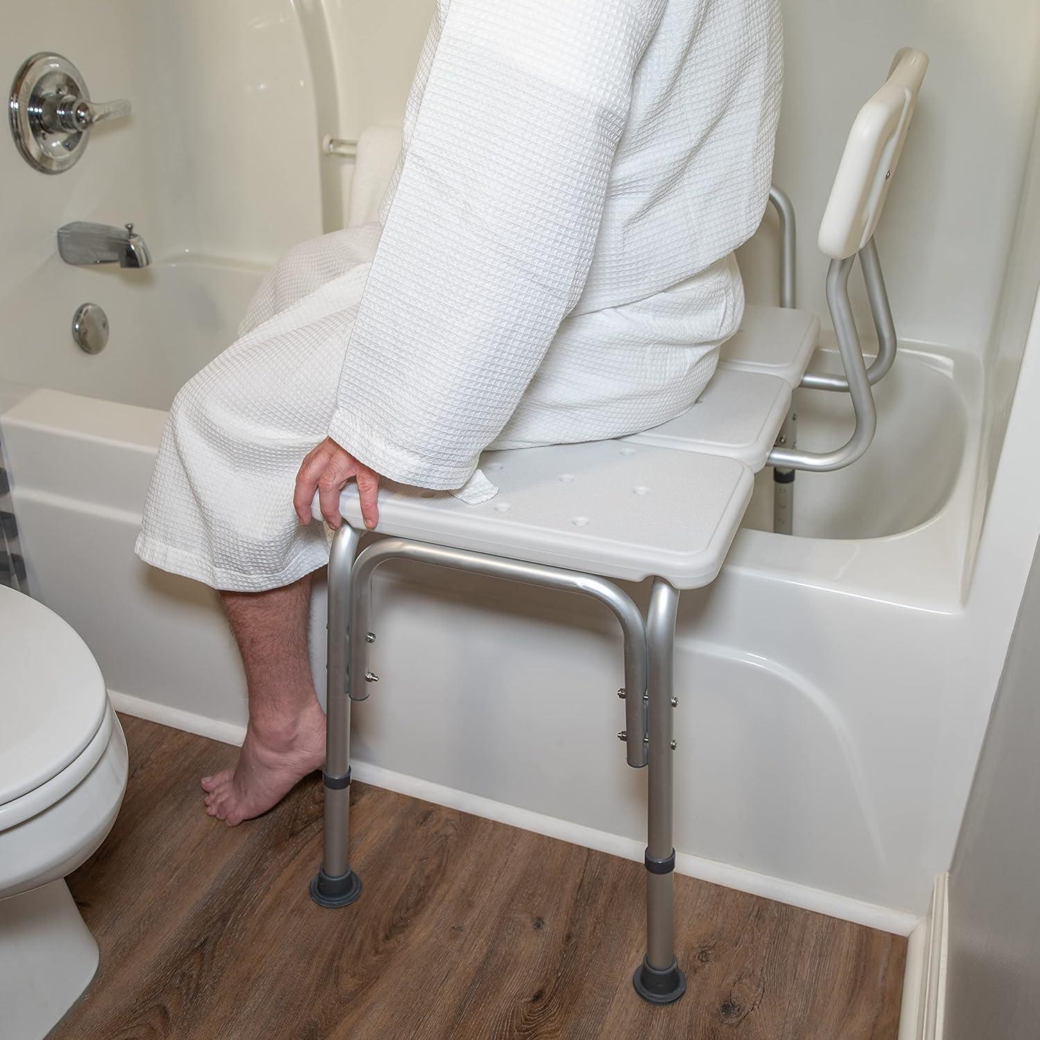 Flash Furniture DC-HY3510L-WH-GG Phoebe Aluminum Height Adjustable Medical Shower Transfer Bench