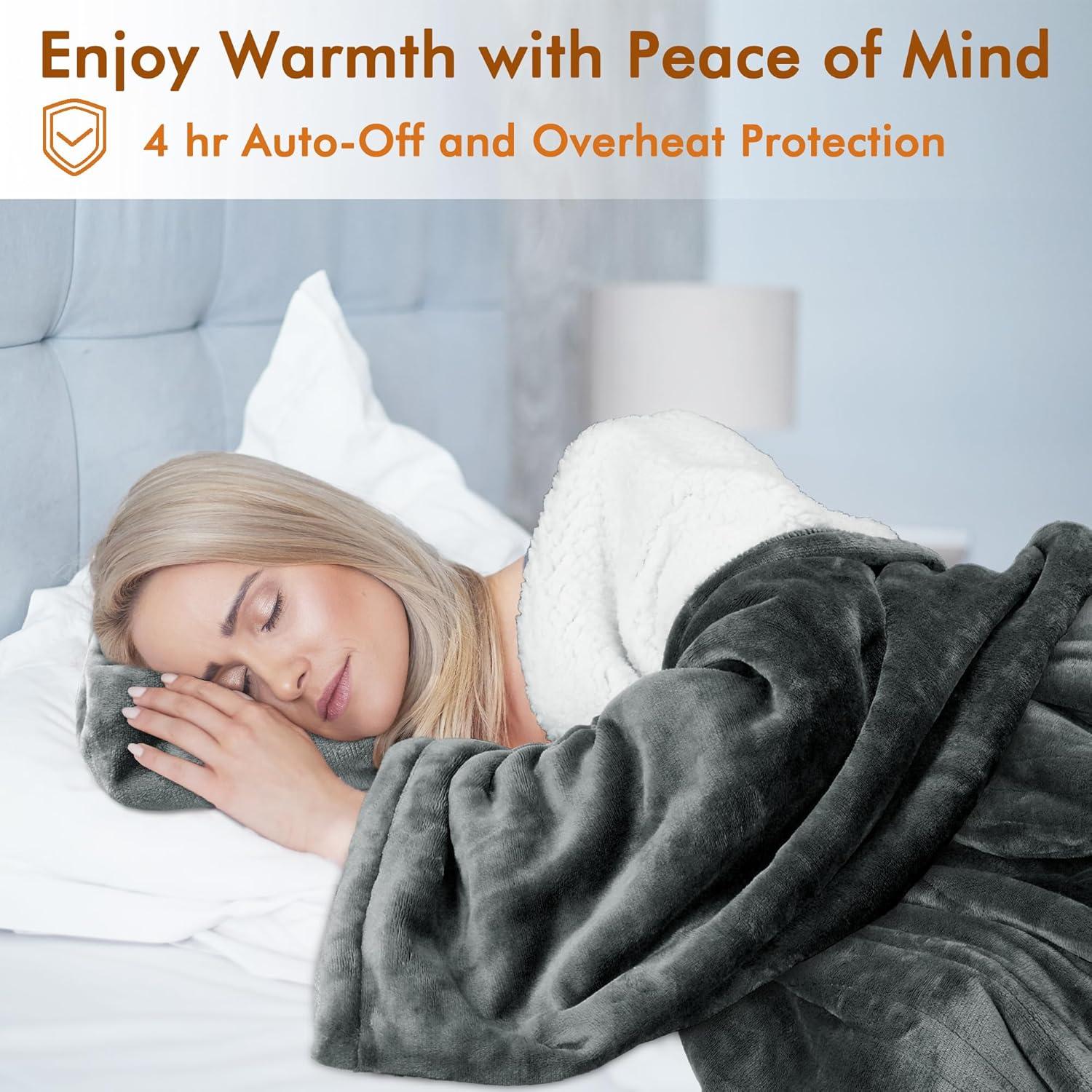 Tirrinia Heated Blanket, Wearable Electric Blanket, Plush Fleece Heating Blanket, Electric Throw Blanket for 5 Heating Levels, Winter Gifts, Gray